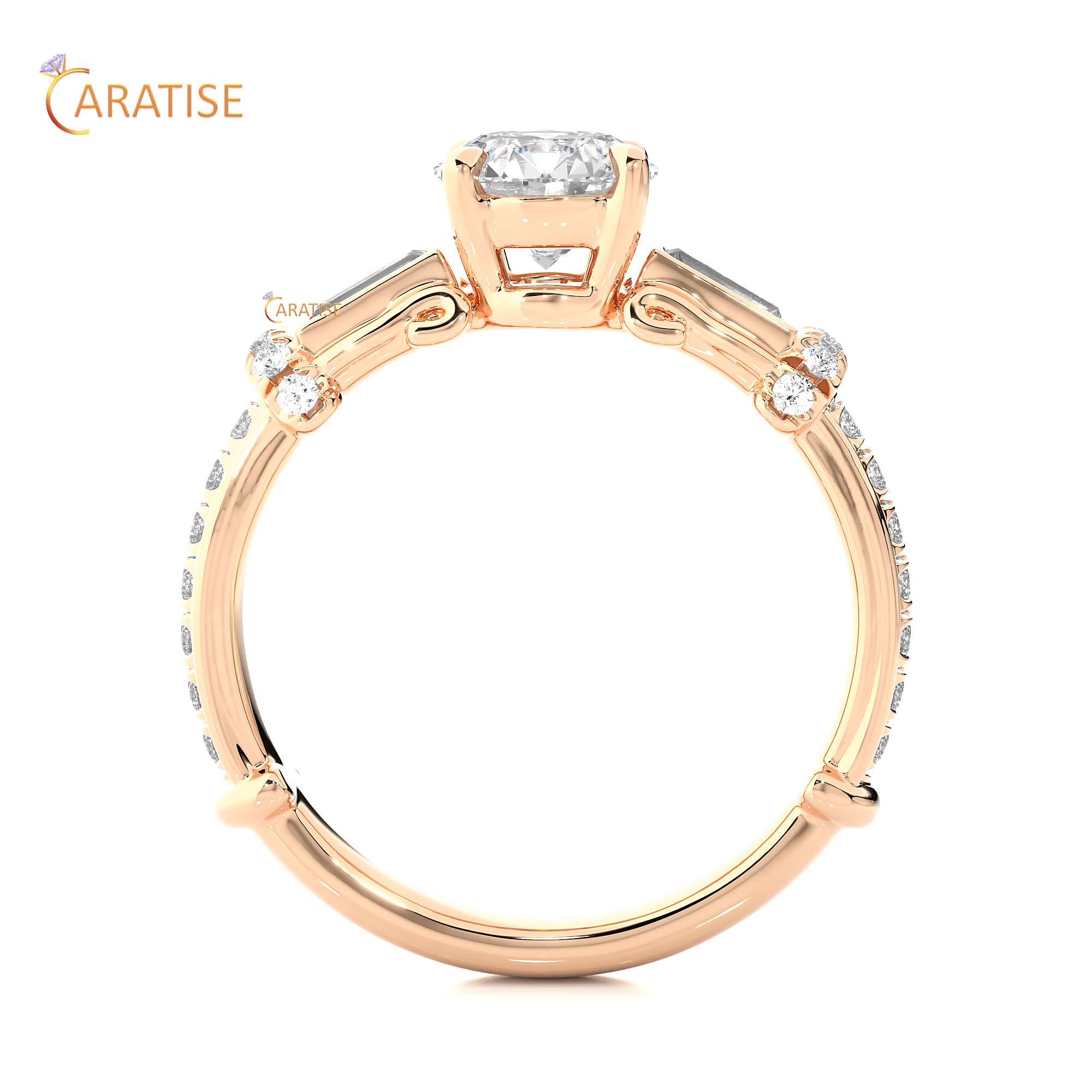 1.50 TDW Round & Baguette Cut Engagement Moissanite Diamond Ring 925 Silver