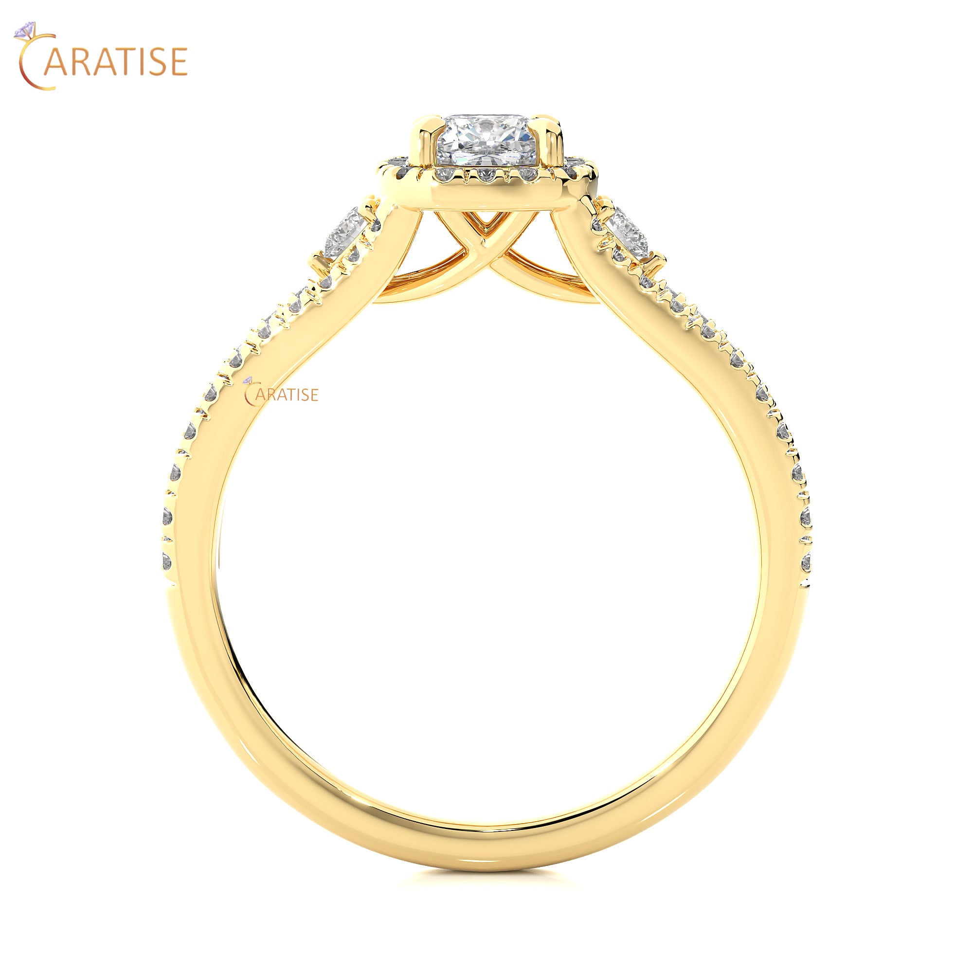 0.96 TDW Round & Cushion Cut Moissanite Diamond Halo Ring 925 Silver