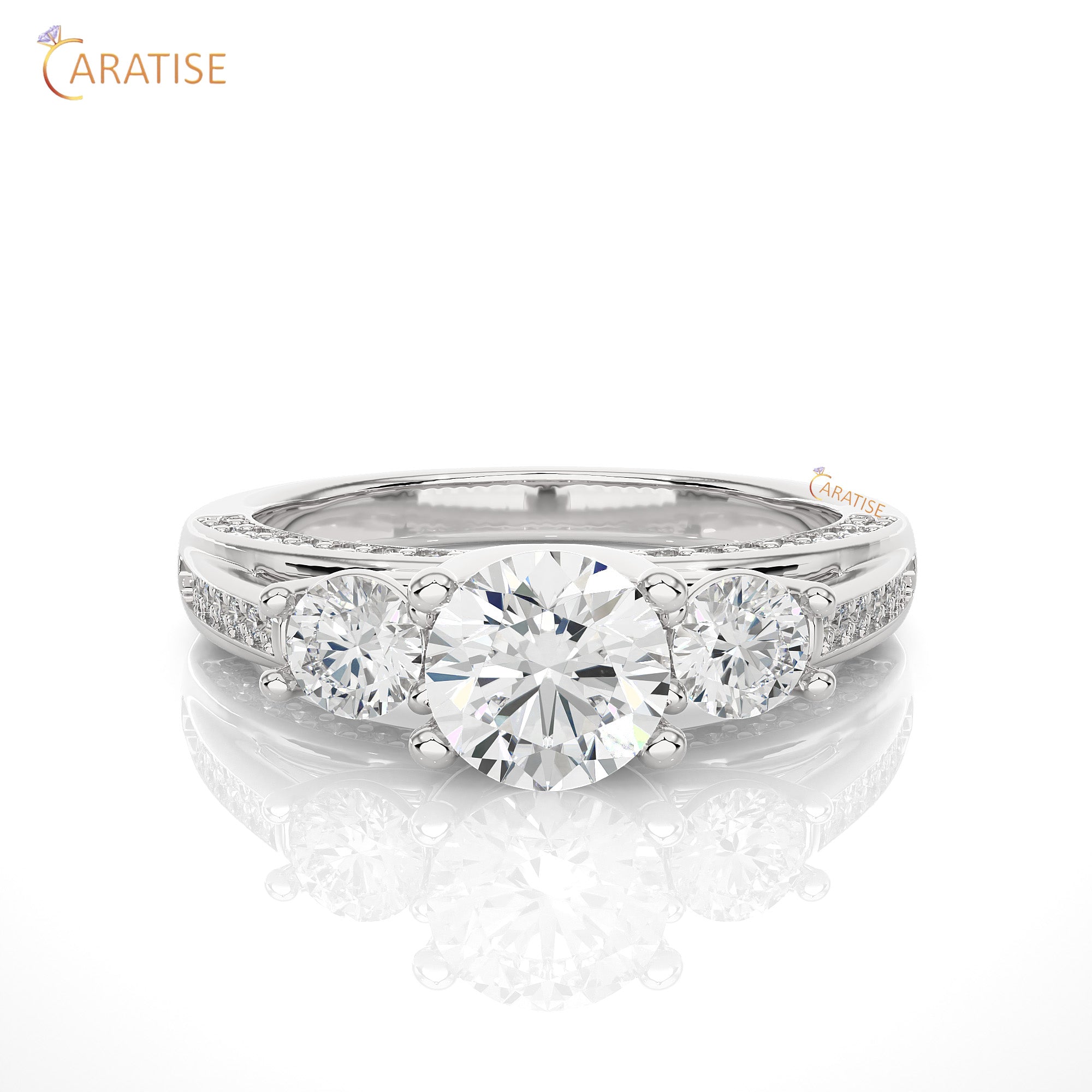 1.98 TDW Round Cut Engagement Moissanite Diamond Ring 925 Silver