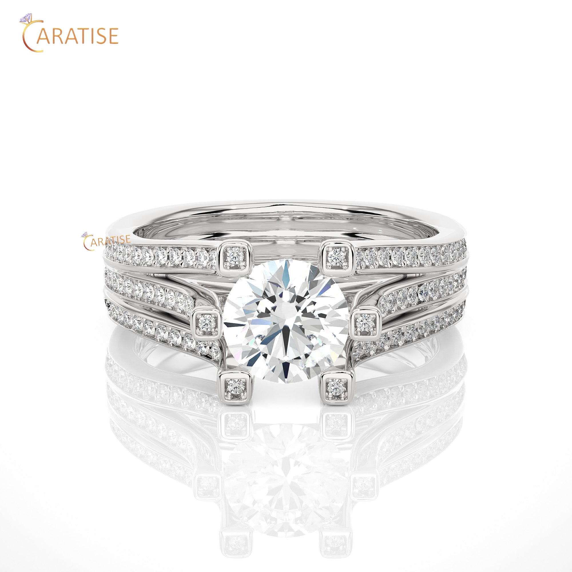 1.48 TDW Round Cut Moissanite Diamond Halo Ring 925 Silver