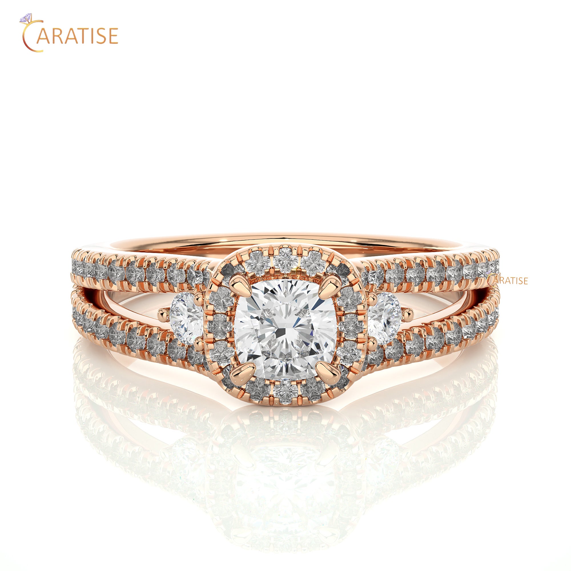 0.96 TDW Round & Cushion Cut Moissanite Diamond Halo Ring 925 Silver