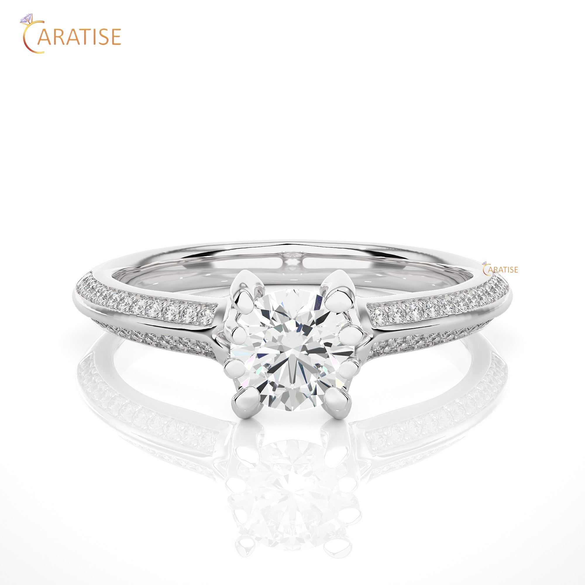 0.86 TDW Round Cut Engagement Moissanite Diamond Ring 925 Silver