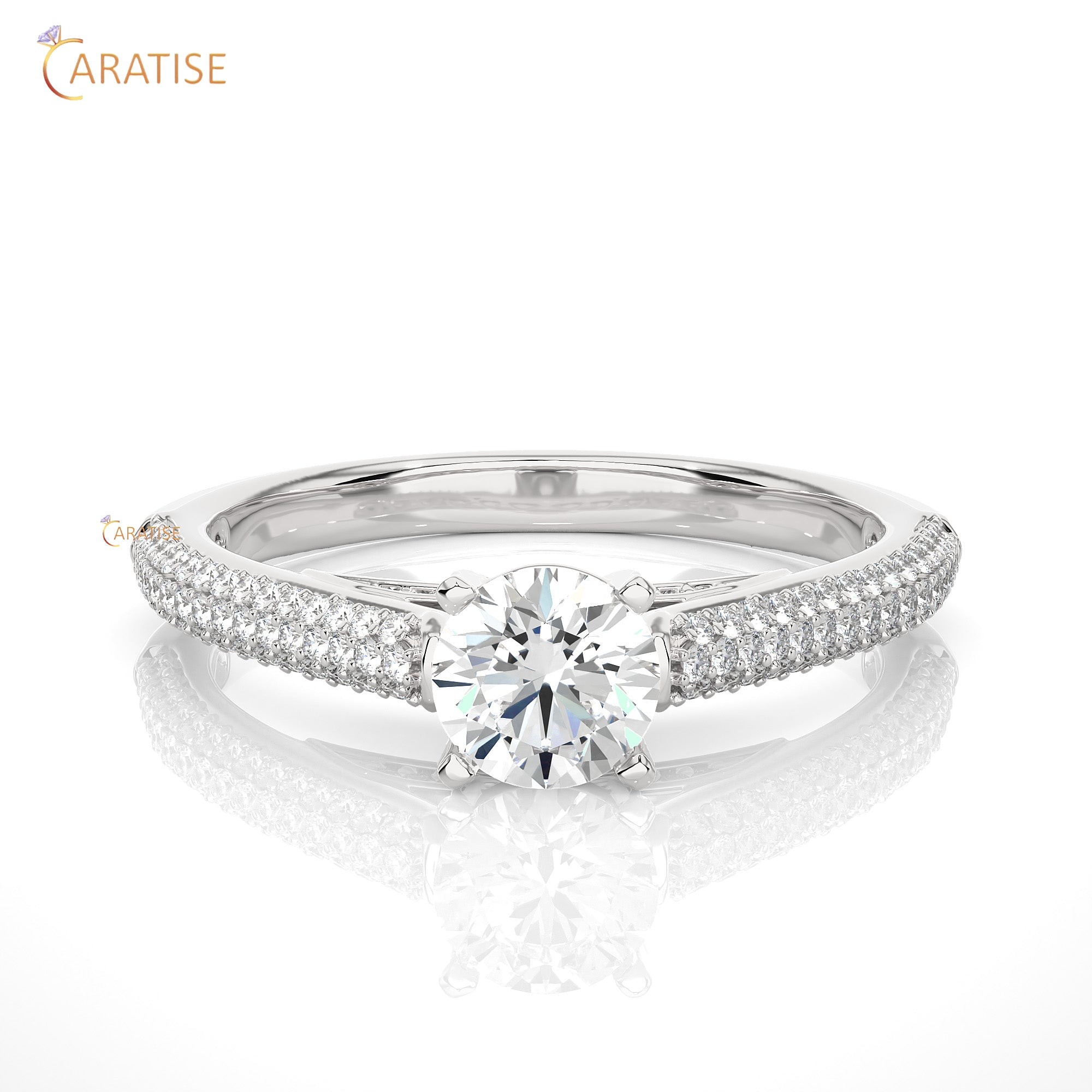 0.95 TDW Round Cut Engagement Moissanite Diamond Ring 925 Silver