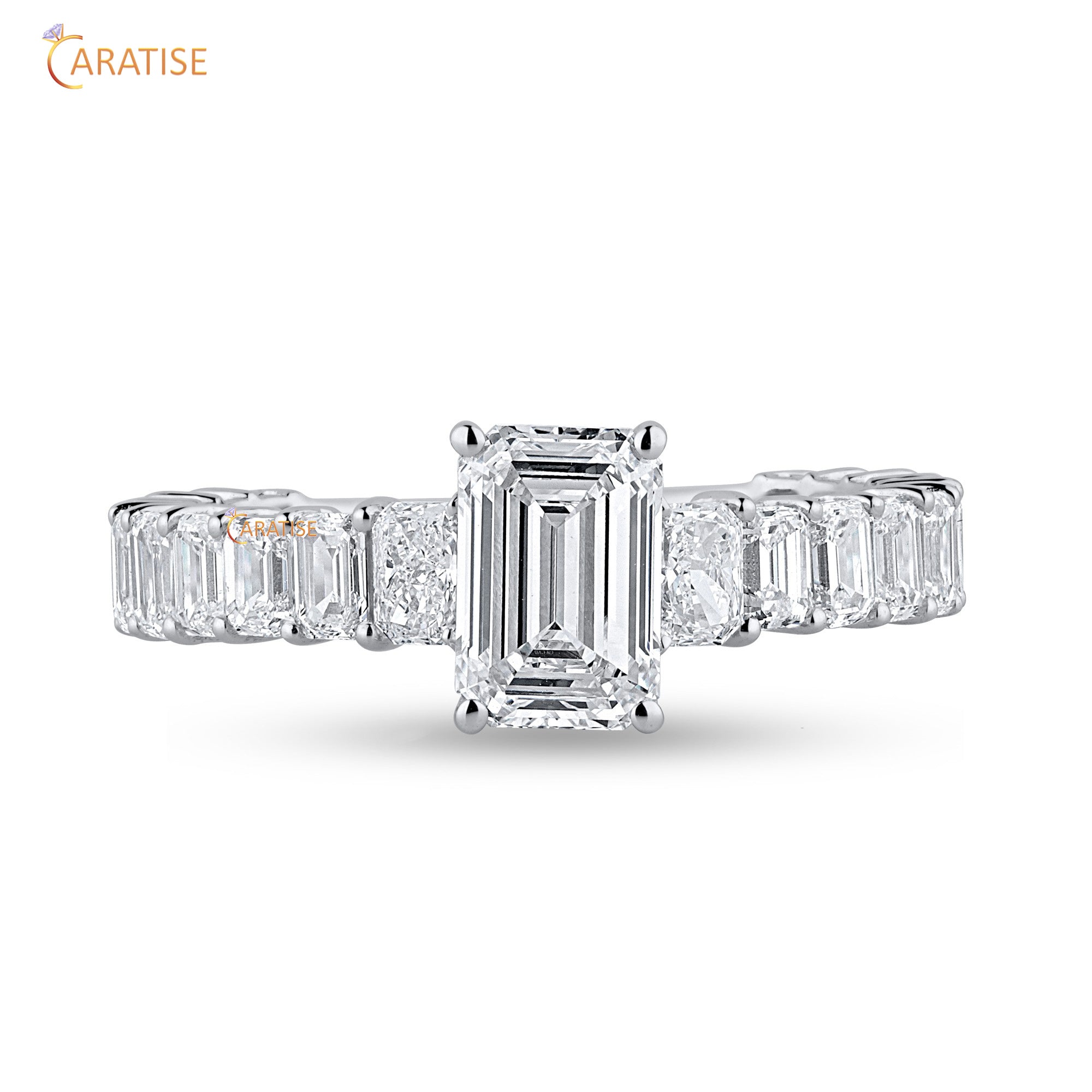 3.71 TDW Radiant & Emerald Cut Moissanite Diamond Engagement Ring 925 Silver