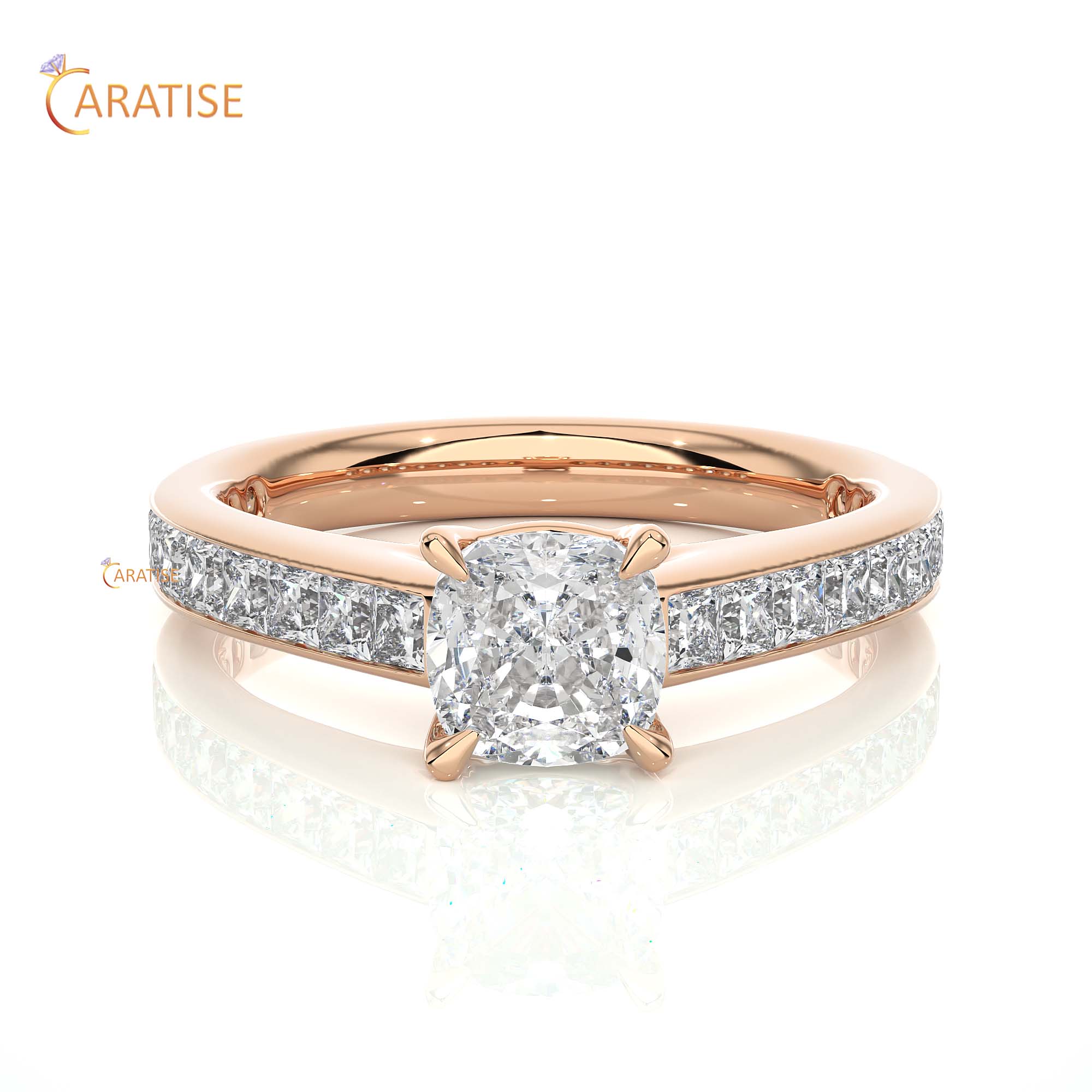 2.12 TDW Princess & Cushion Cut Engagement Moissanite Diamond Ring 925 Silver