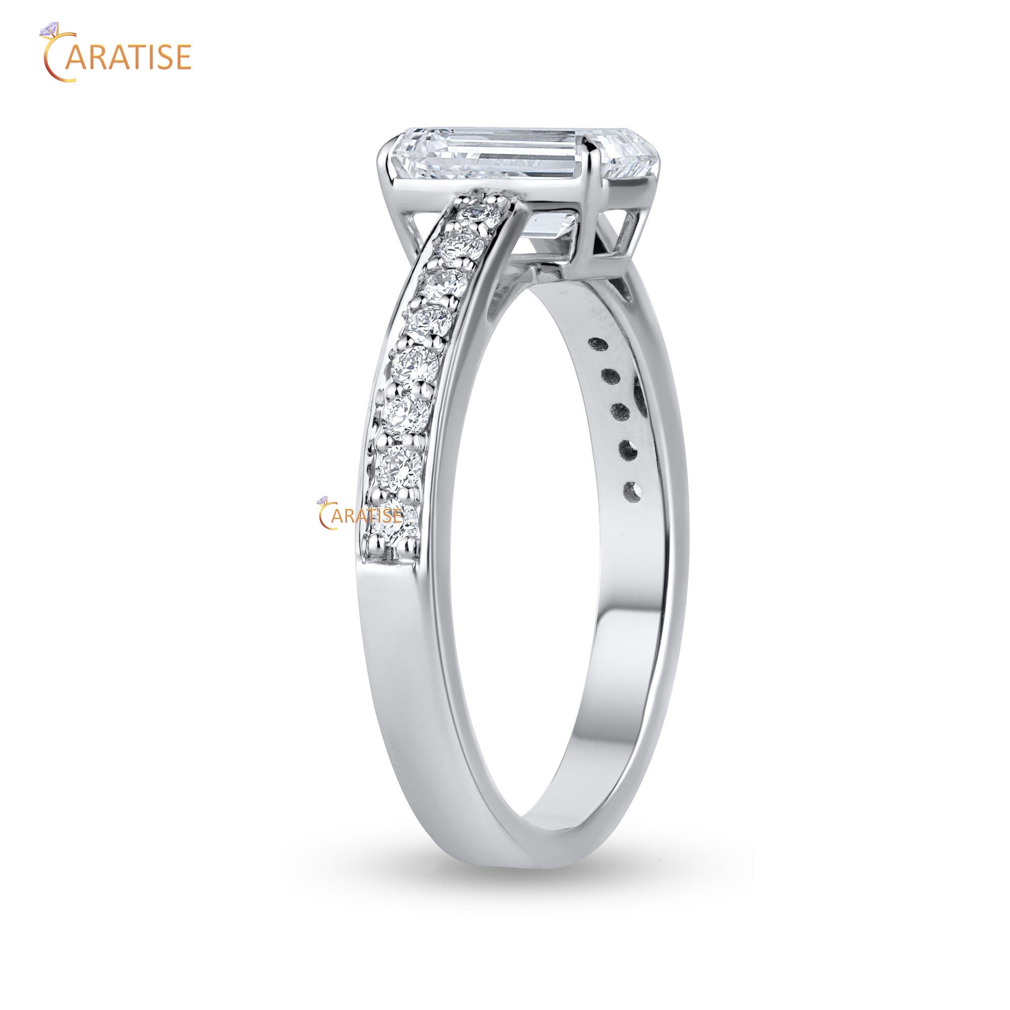 1.39 TDW Emerald & Round Cut Mossiante Diamond Engagement Ring 925 Silver