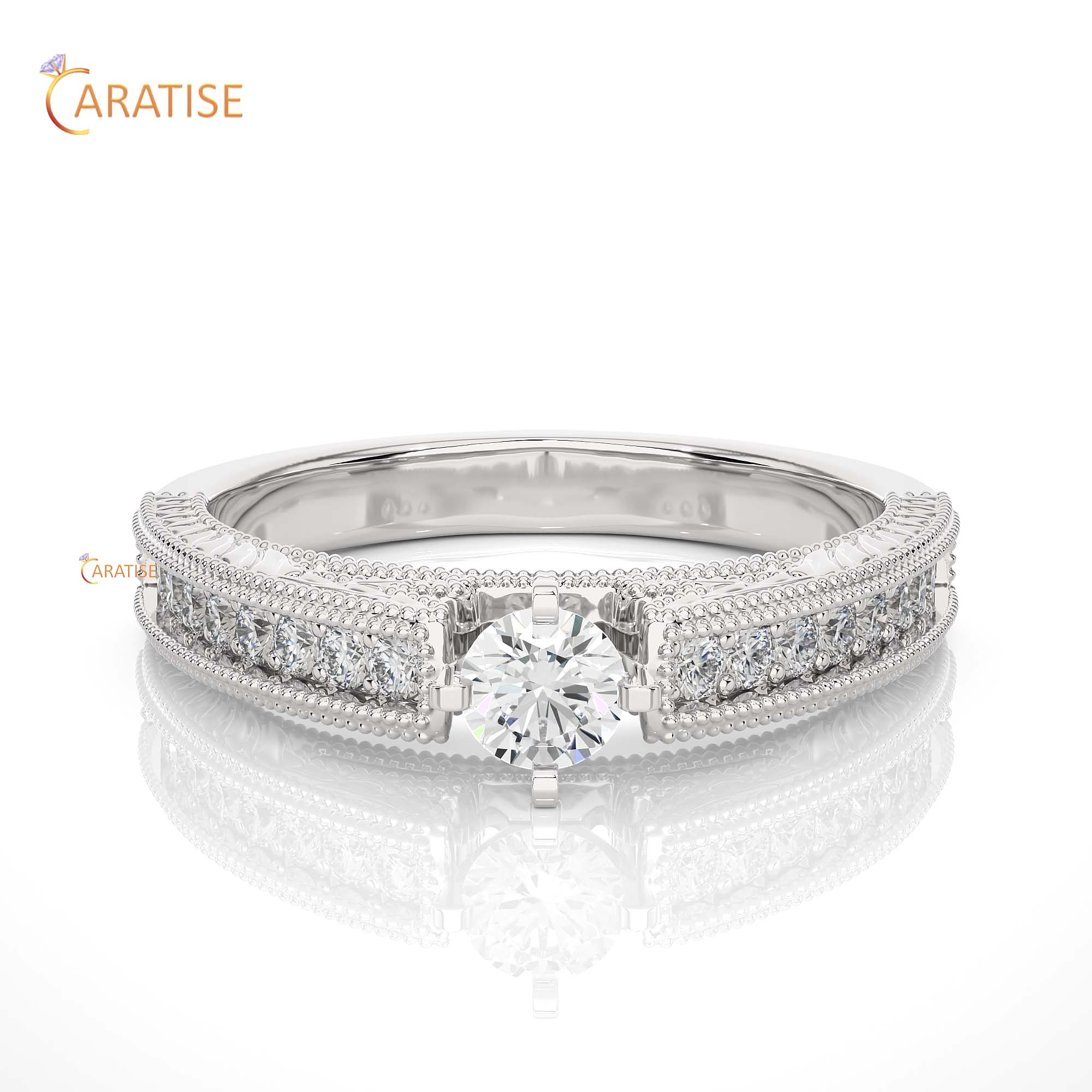 0.48 TDW Round Cut Engagement Moissanite Diamond Ring 925 Silver