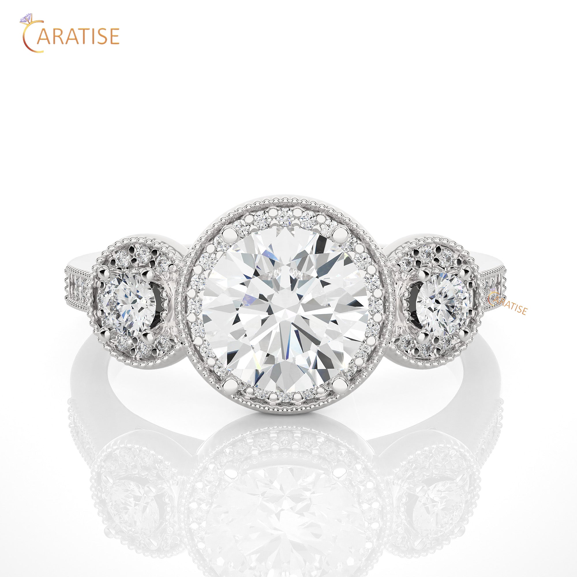 1.43 TDW Round Cut Engagement Moissanite Diamond Ring 925 Silver