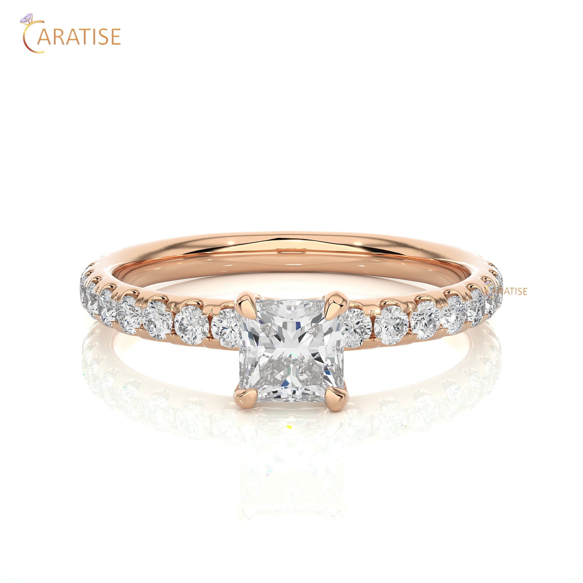 1.01 TDW Round & Princess Cut Engagement Moissanite Diamond Ring 925 Silver