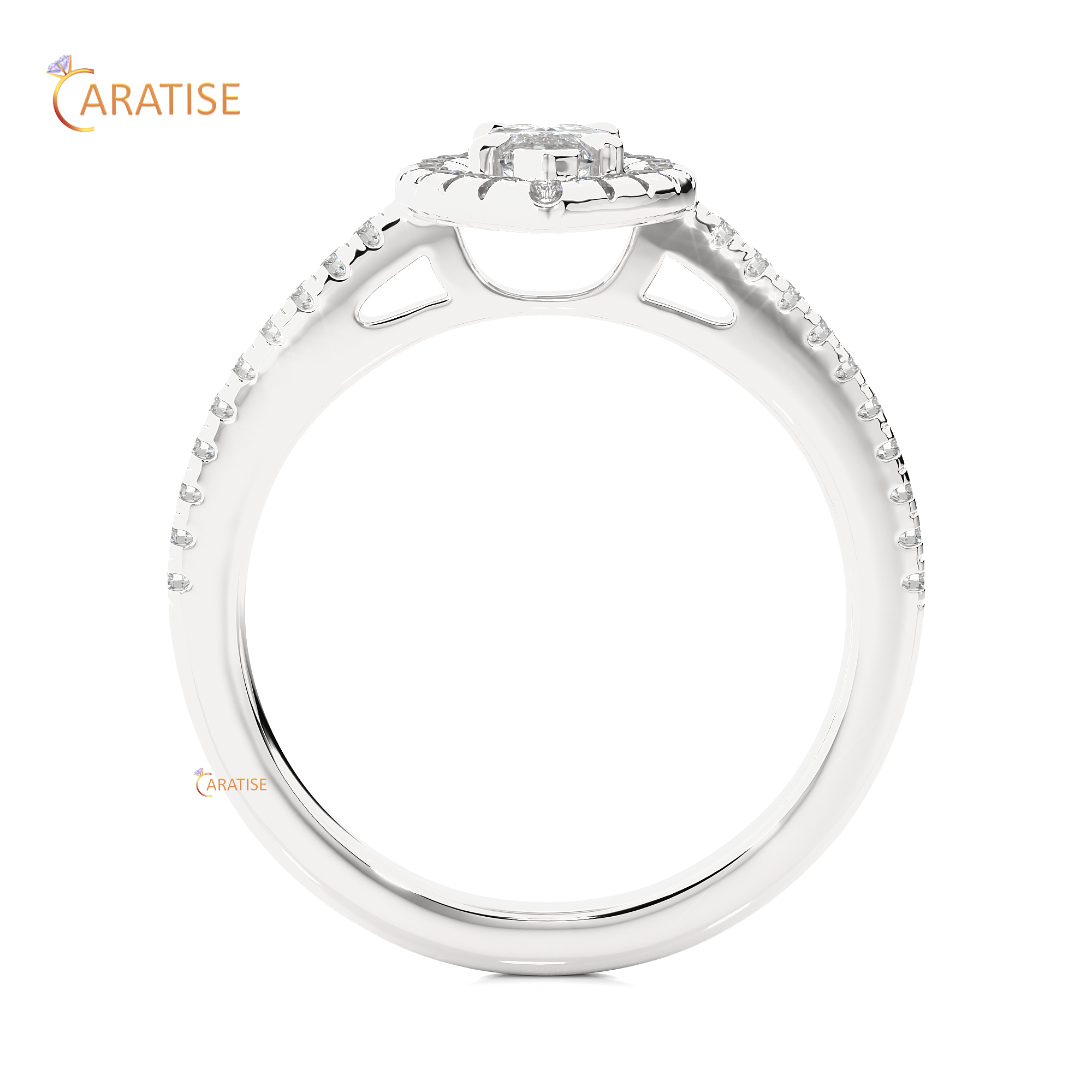 0.89 TDW Round Cut Halo Moissanite Diamond Ring 925 Silver