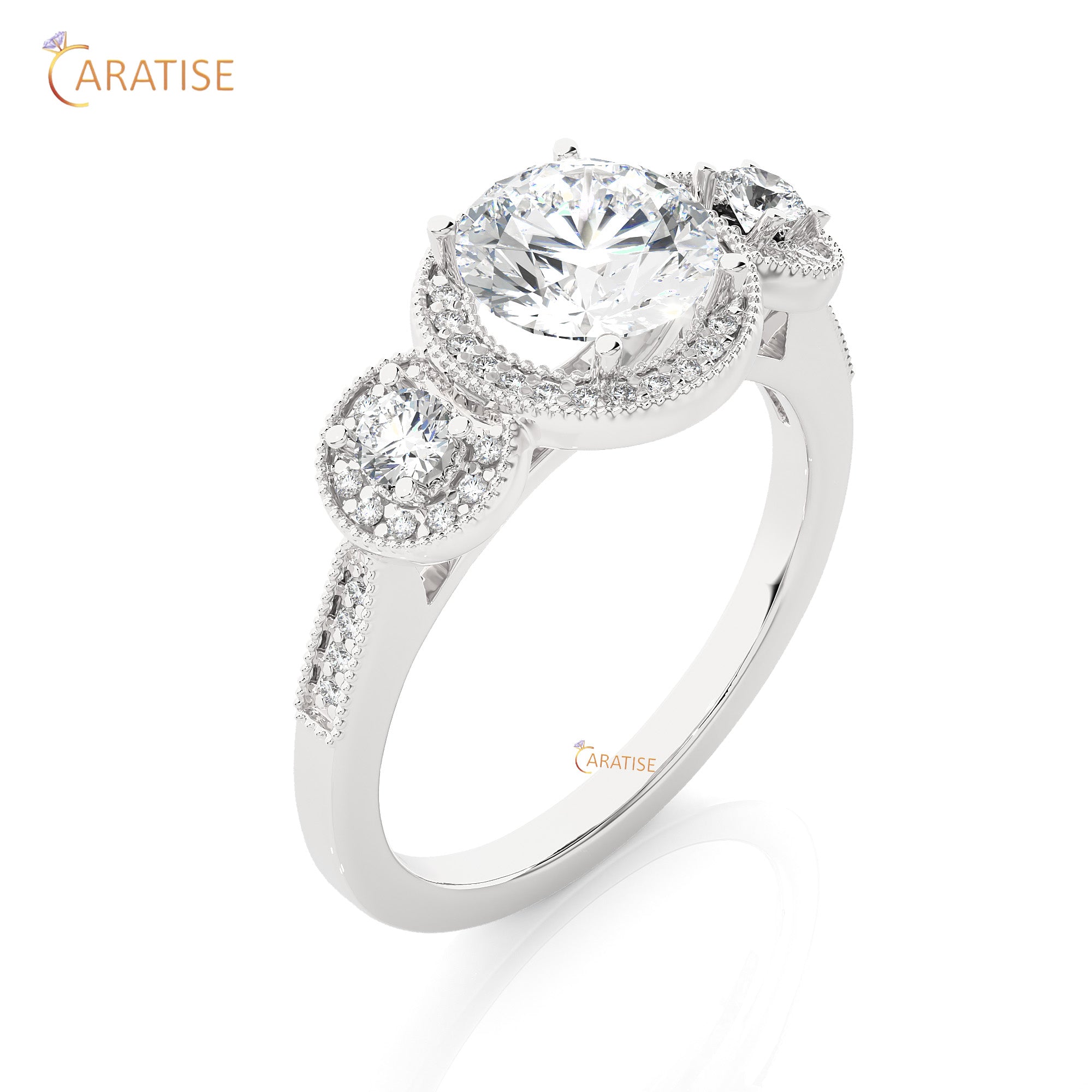 1.43 TDW Round Cut Engagement Moissanite Diamond Ring 925 Silver