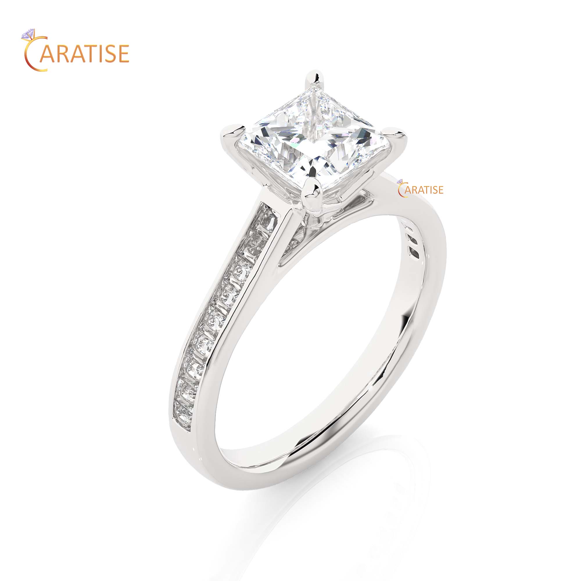 1.95 TDW Princess Cut Engagement Moissanite Diamond Ring 925 Silver