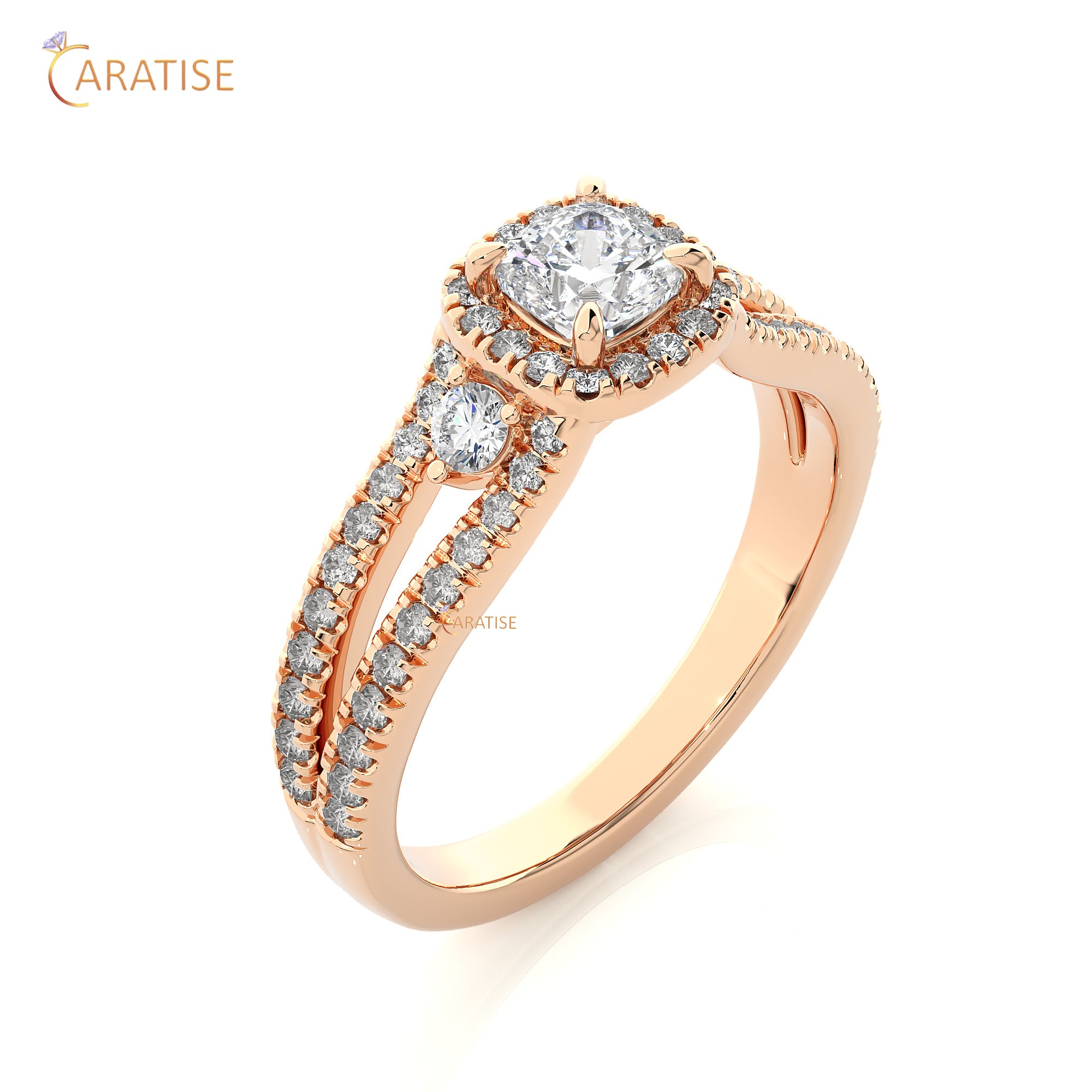 0.96 TDW Round & Cushion Cut Moissanite Diamond Halo Ring 925 Silver