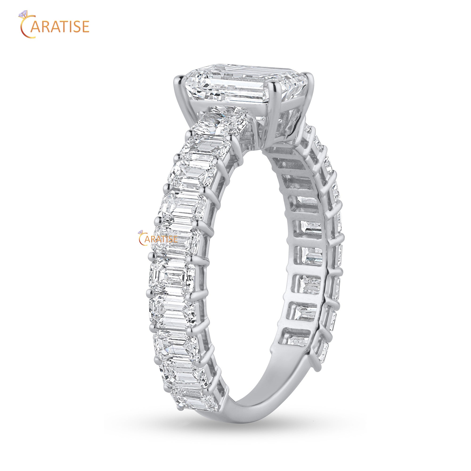 3.71 TDW Radiant & Emerald Cut Moissanite Diamond Engagement Ring 925 Silver