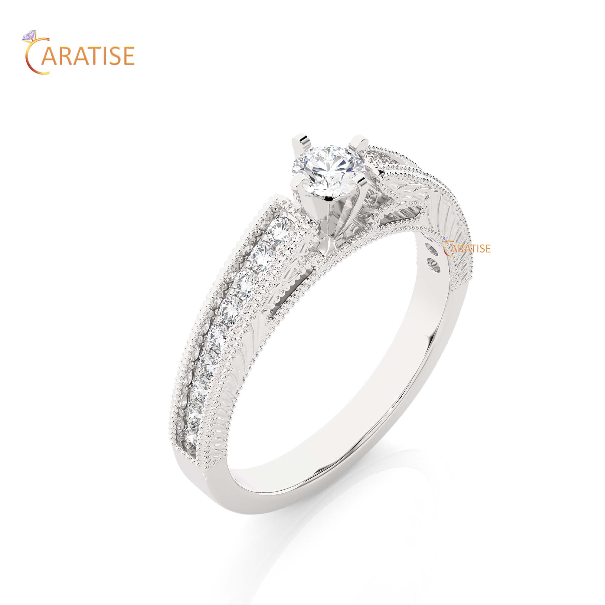 0.48 TDW Round Cut Engagement Moissanite Diamond Ring 925 Silver