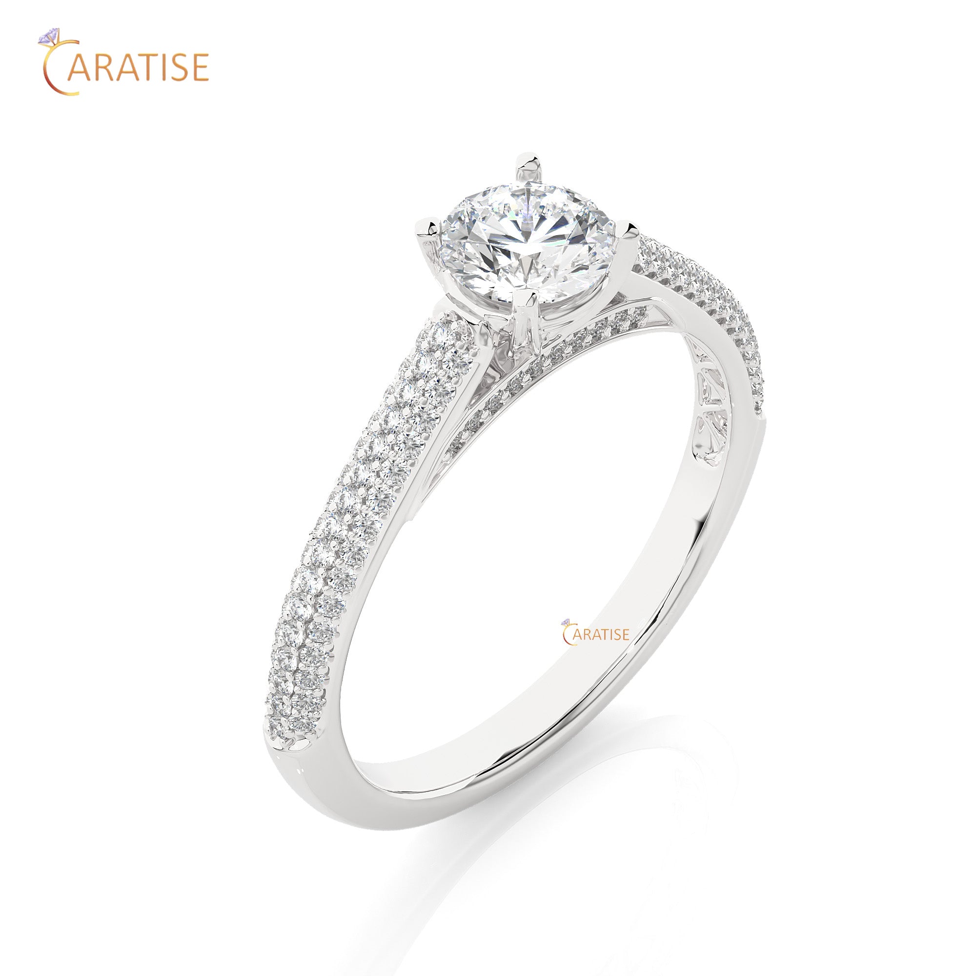 0.95 TDW Round Cut Engagement Moissanite Diamond Ring 925 Silver