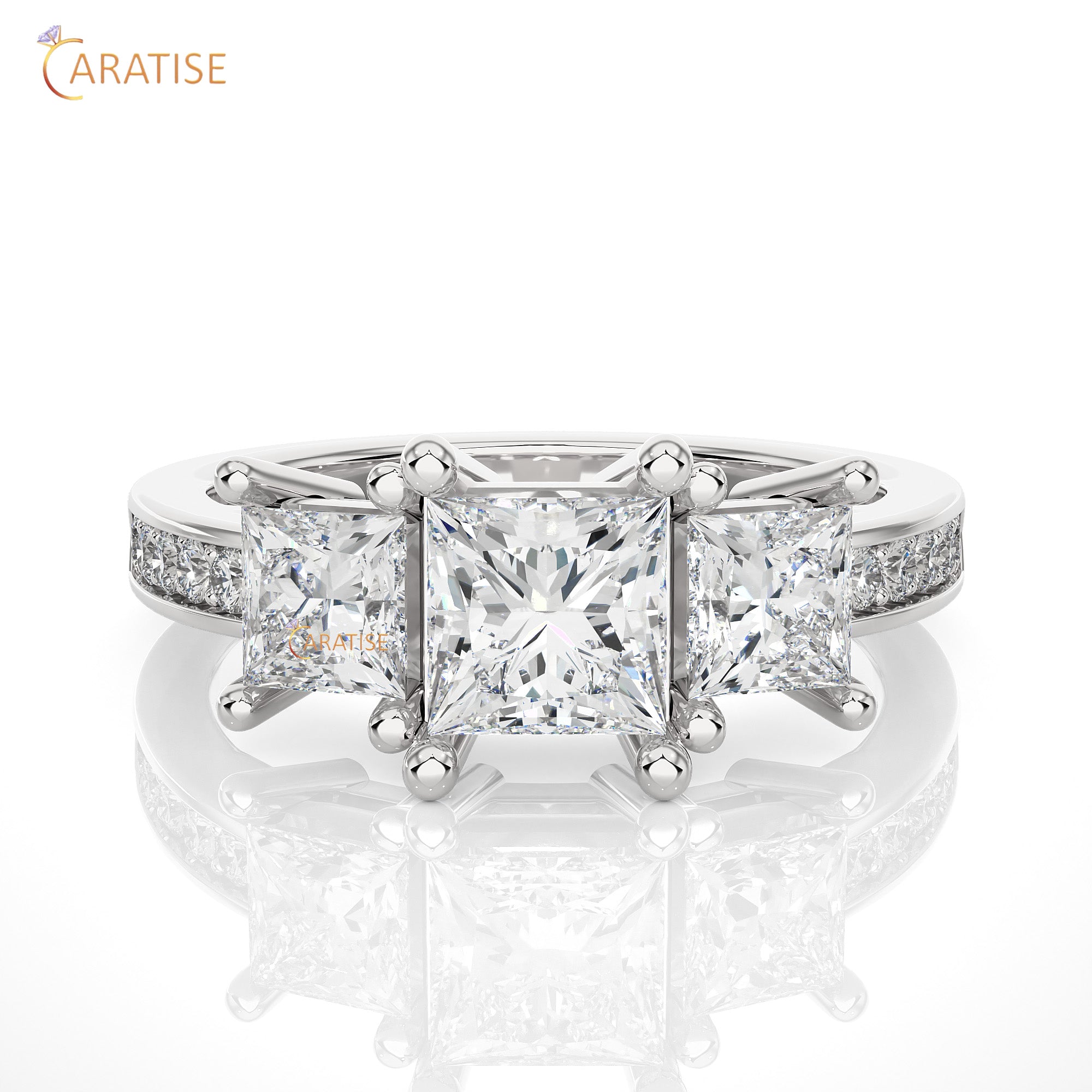 2.19 TDW Round & Princess Cut Engagement Moissanite Diamond Ring 925 Silver