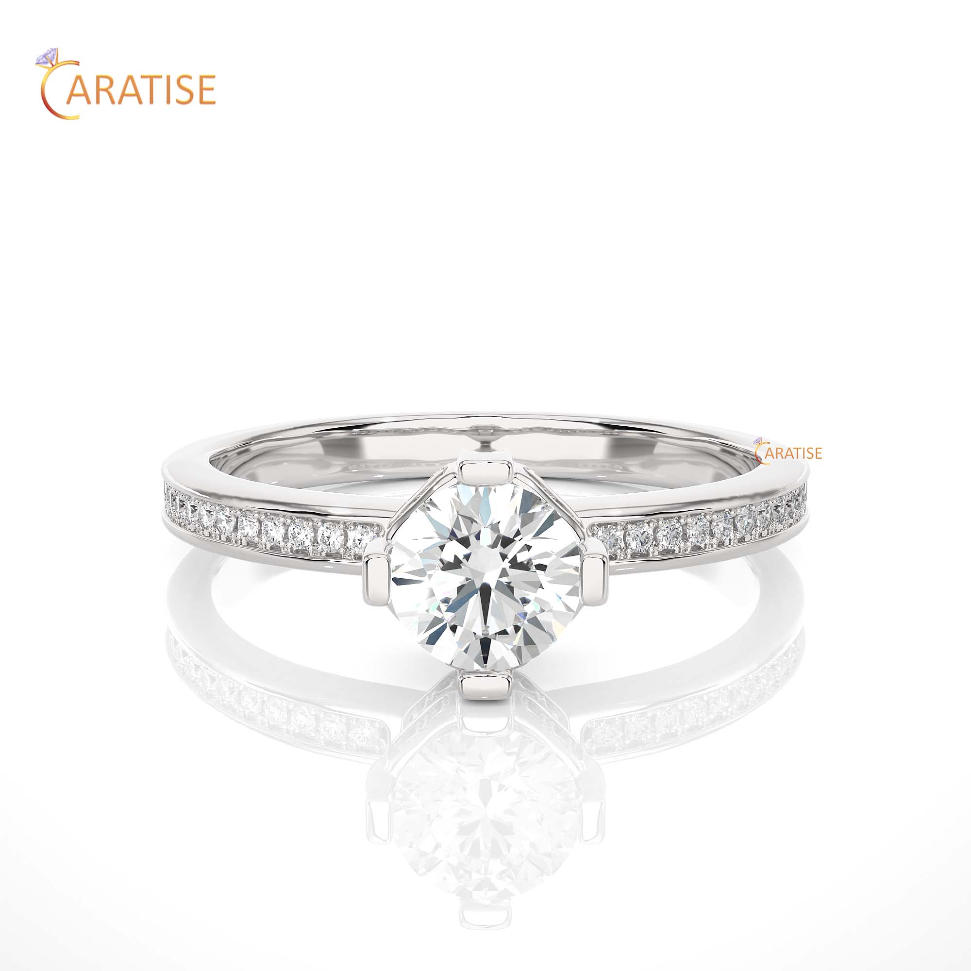 0.78 TDW Round Cut Engagement Moissanite Diamond Ring 925 Silver