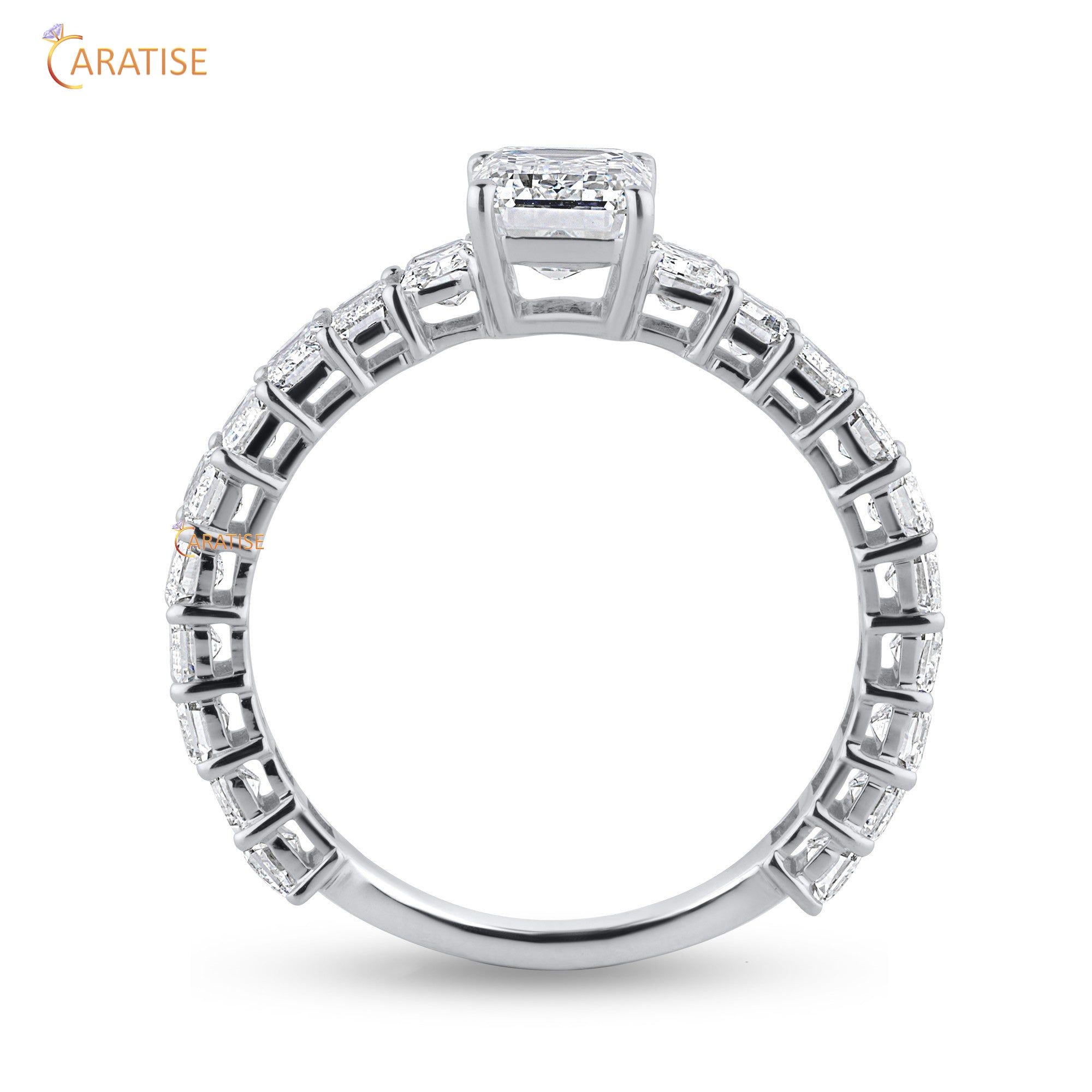 3.71 TDW Radiant & Emerald Cut Moissanite Diamond Engagement Ring 925 Silver