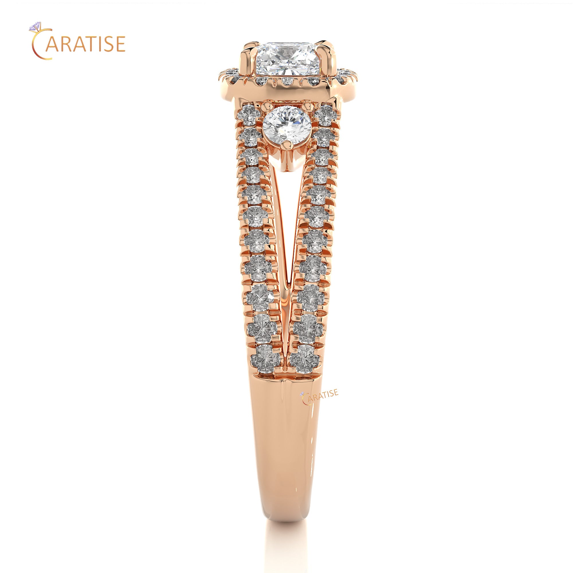 0.96 TDW Round & Cushion Cut Moissanite Diamond Halo Ring 925 Silver