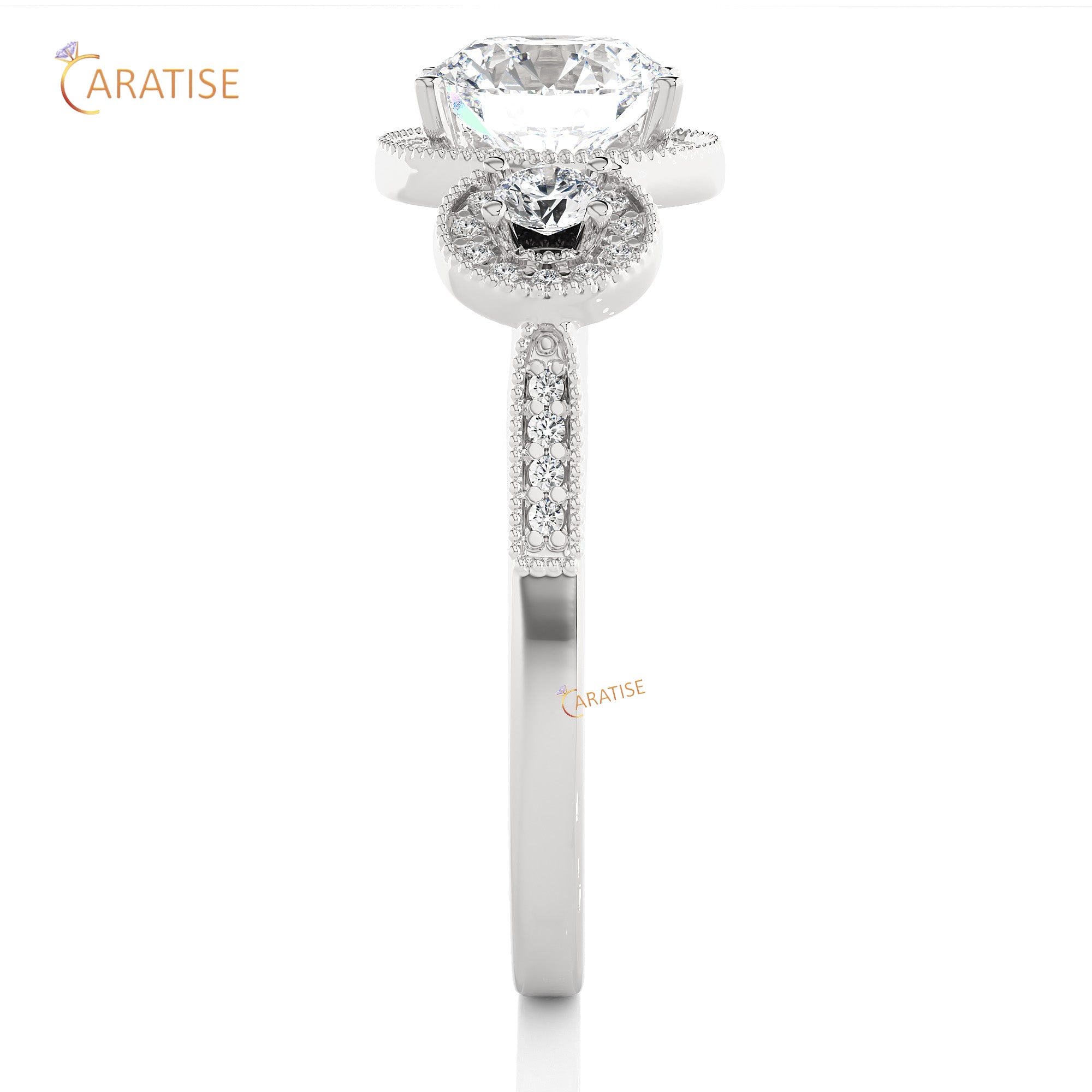 1.43 TDW Round Cut Engagement Moissanite Diamond Ring 925 Silver