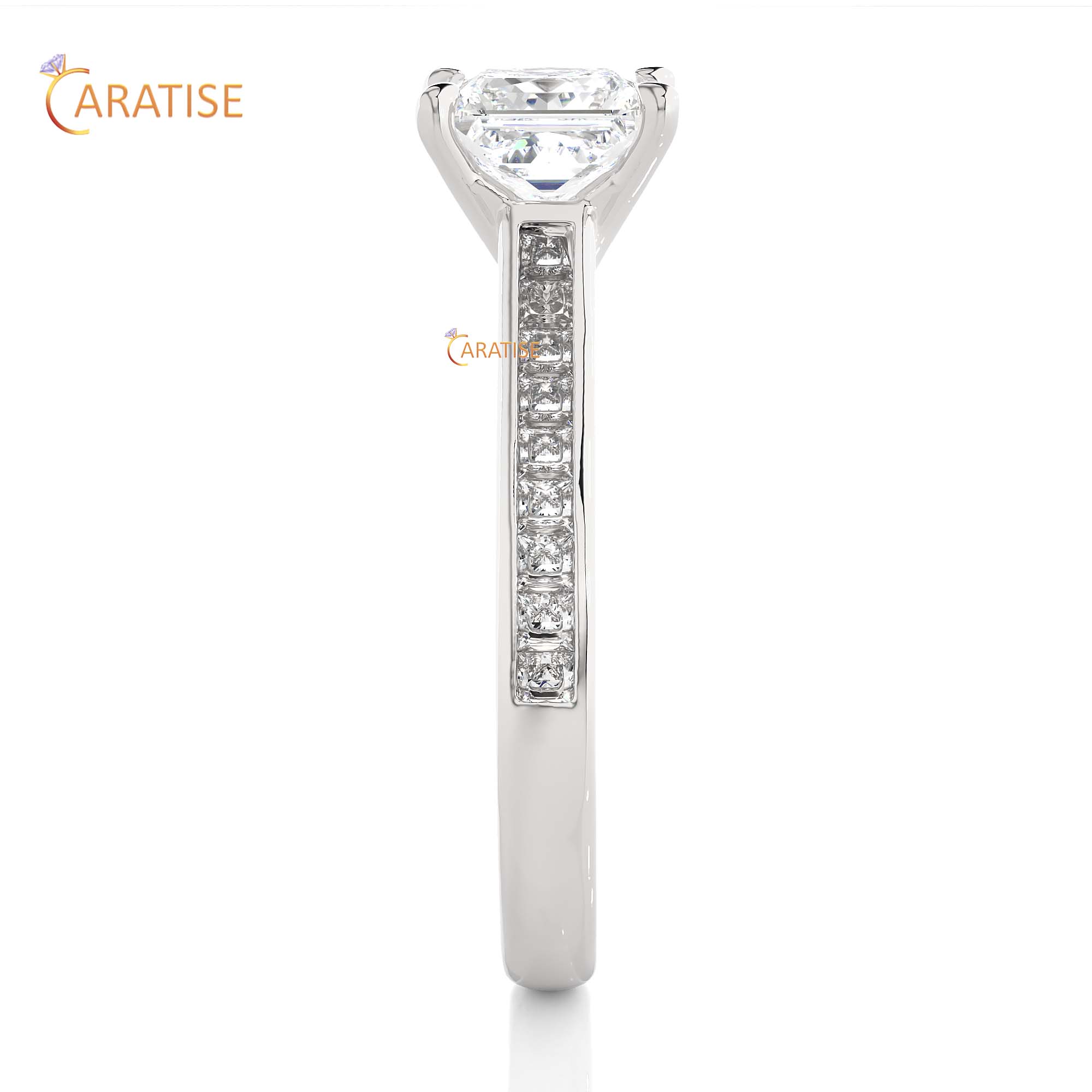 1.95 TDW Princess Cut Engagement Moissanite Diamond Ring 925 Silver