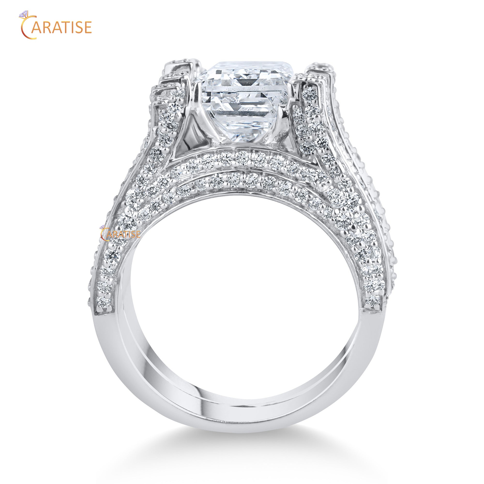 4.26 TDW Round & Emerald Cut Moissanite Diamond Engagement Ring 925 Silver