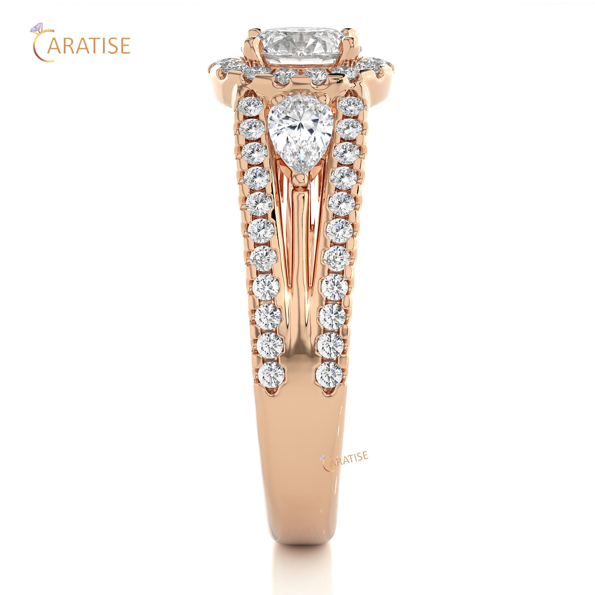 1.43 TDW Round & Pear Cut Halo Moissanite Diamond Ring 925 Silver