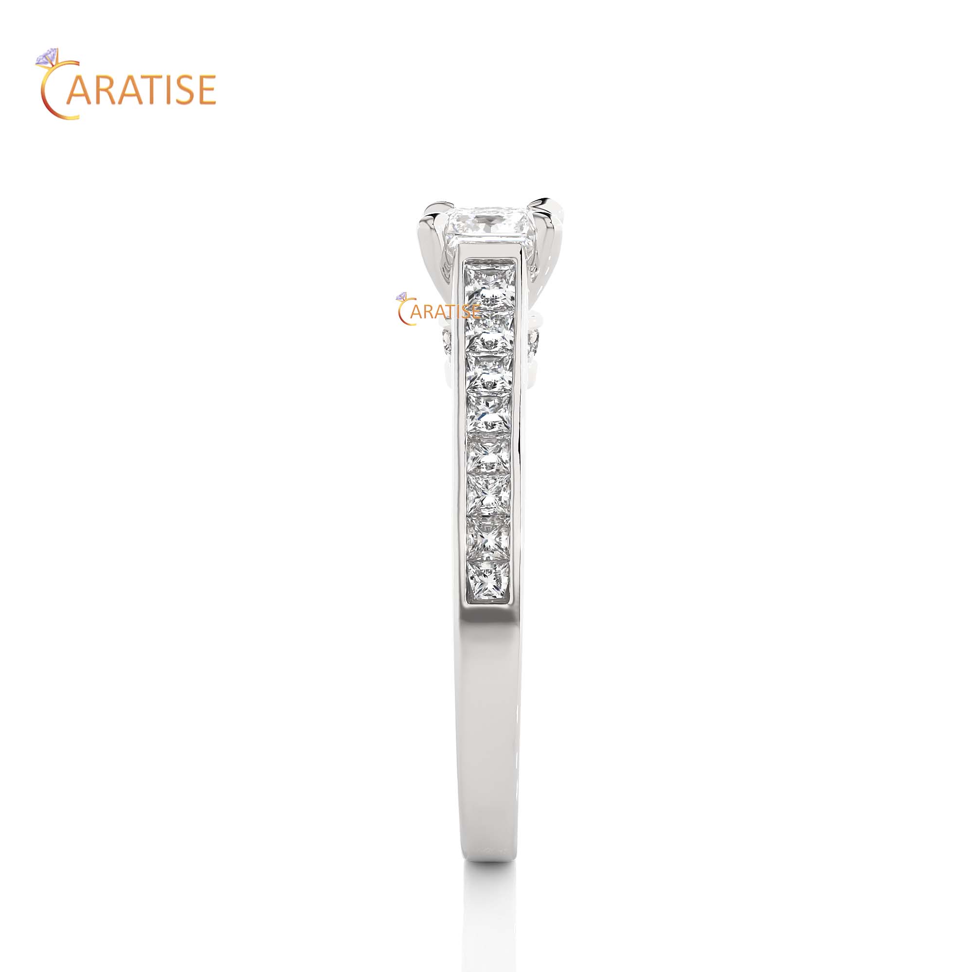 1.28 TDW Princess & Round Cut Engagement Moissanite Diamond Ring 925 Silver