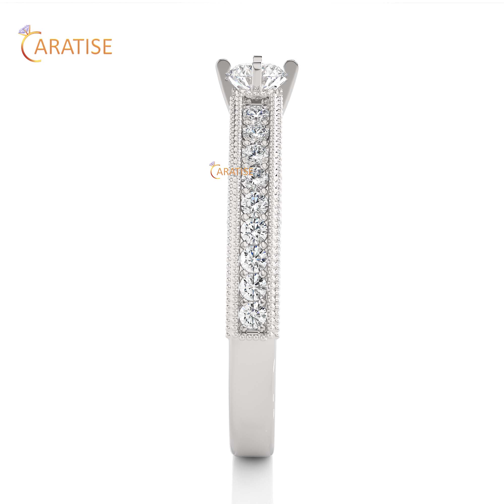 0.48 TDW Round Cut Engagement Moissanite Diamond Ring 925 Silver