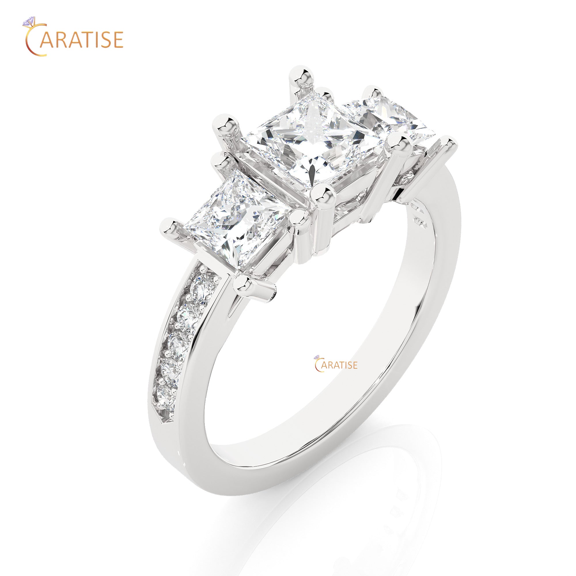 2.19 TDW Round & Princess Cut Engagement Moissanite Diamond Ring 925 Silver