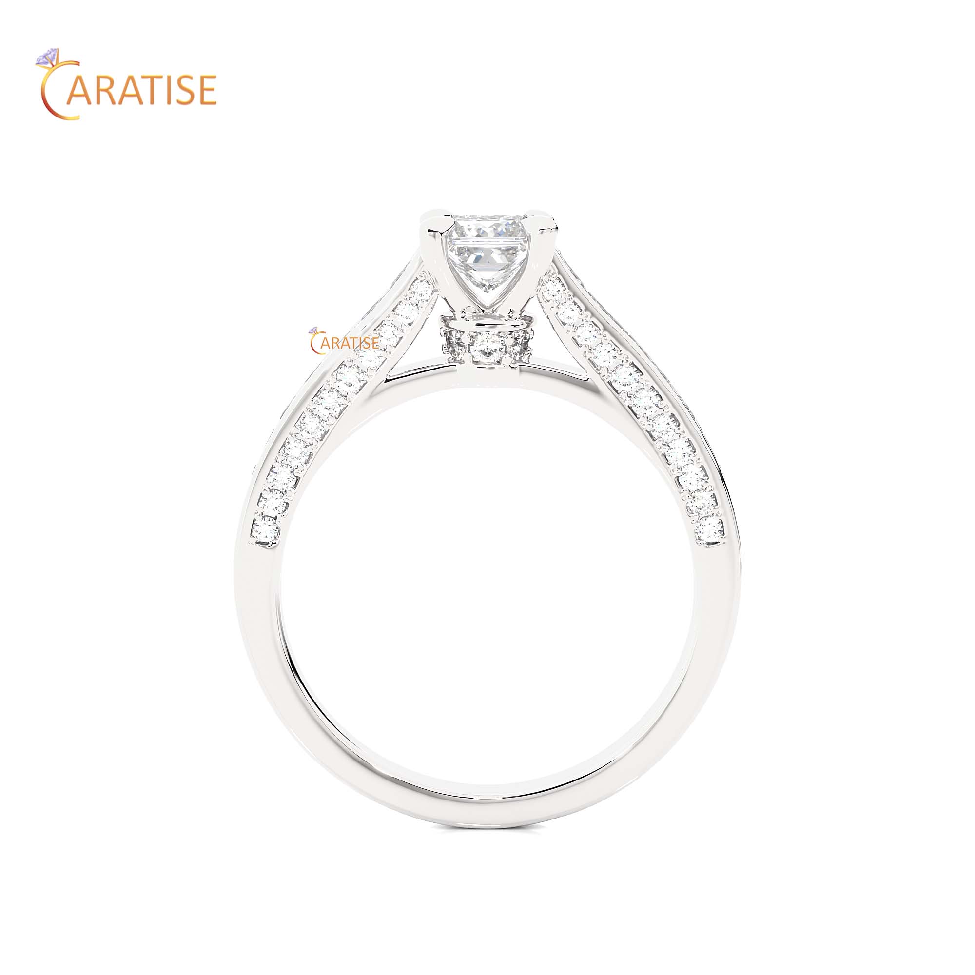 1.28 TDW Princess & Round Cut Engagement Moissanite Diamond Ring 925 Silver