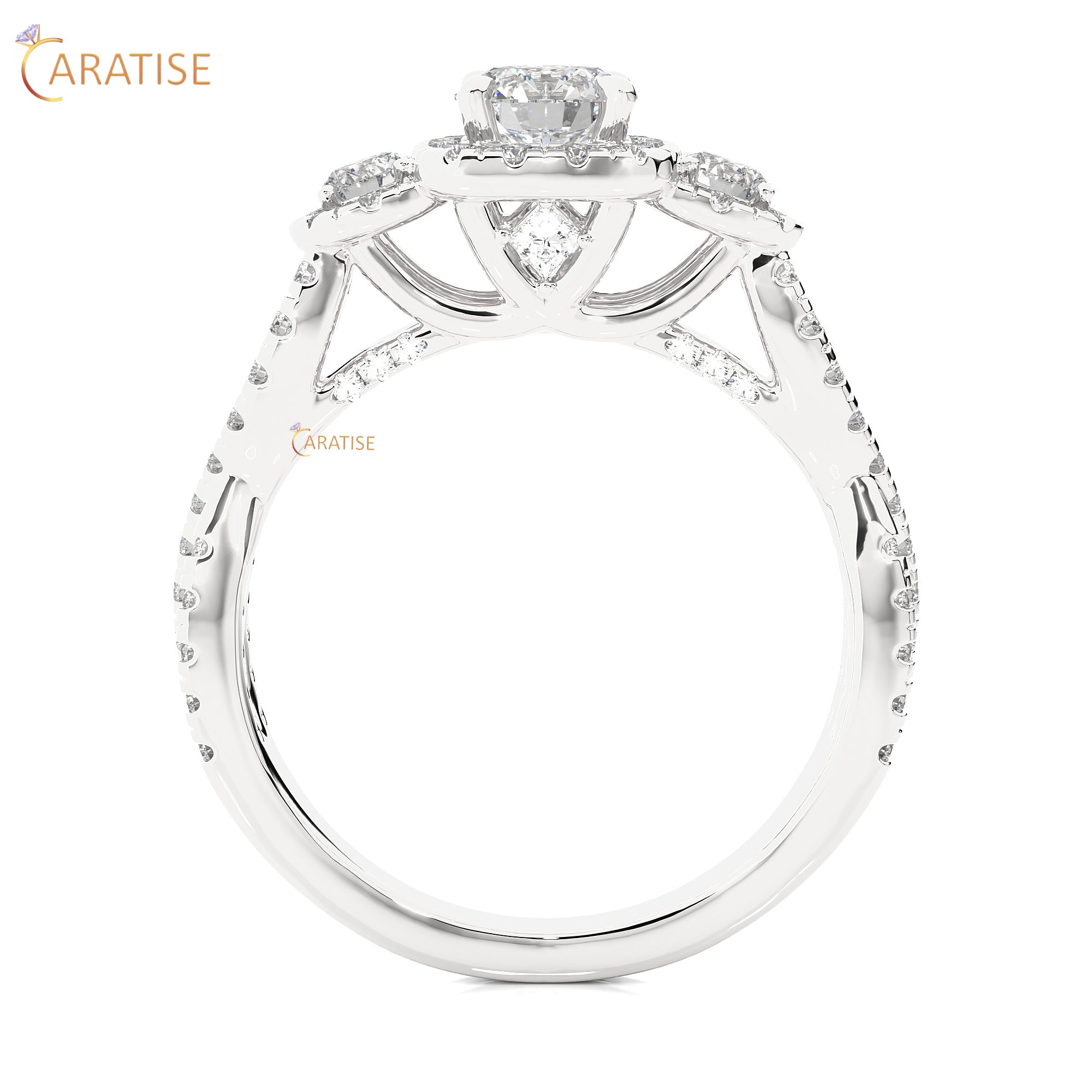 1.35 TDW Round Cut Halo Moissanite Diamond Ring 925 Silver