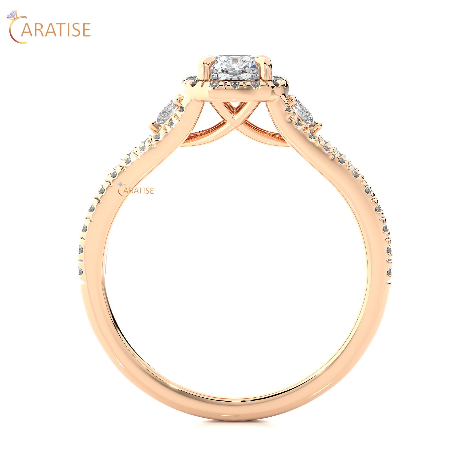 0.96 TDW Round & Cushion Cut Moissanite Diamond Halo Ring 925 Silver