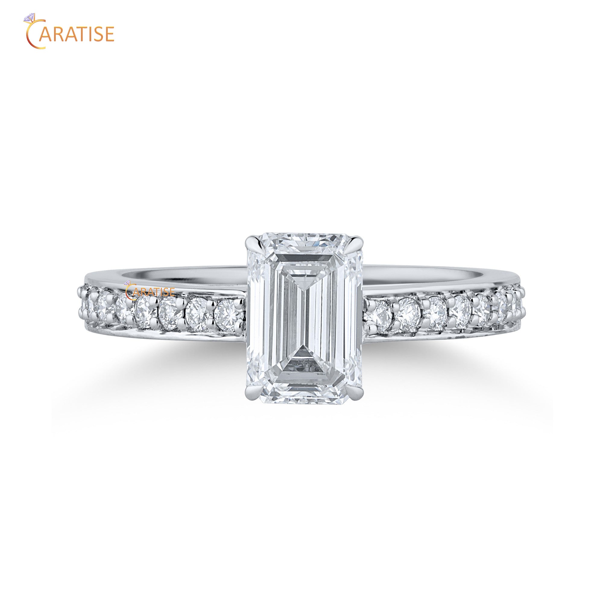 1.39 TDW Emerald & Round Cut Mossiante Diamond Engagement Ring 925 Silver