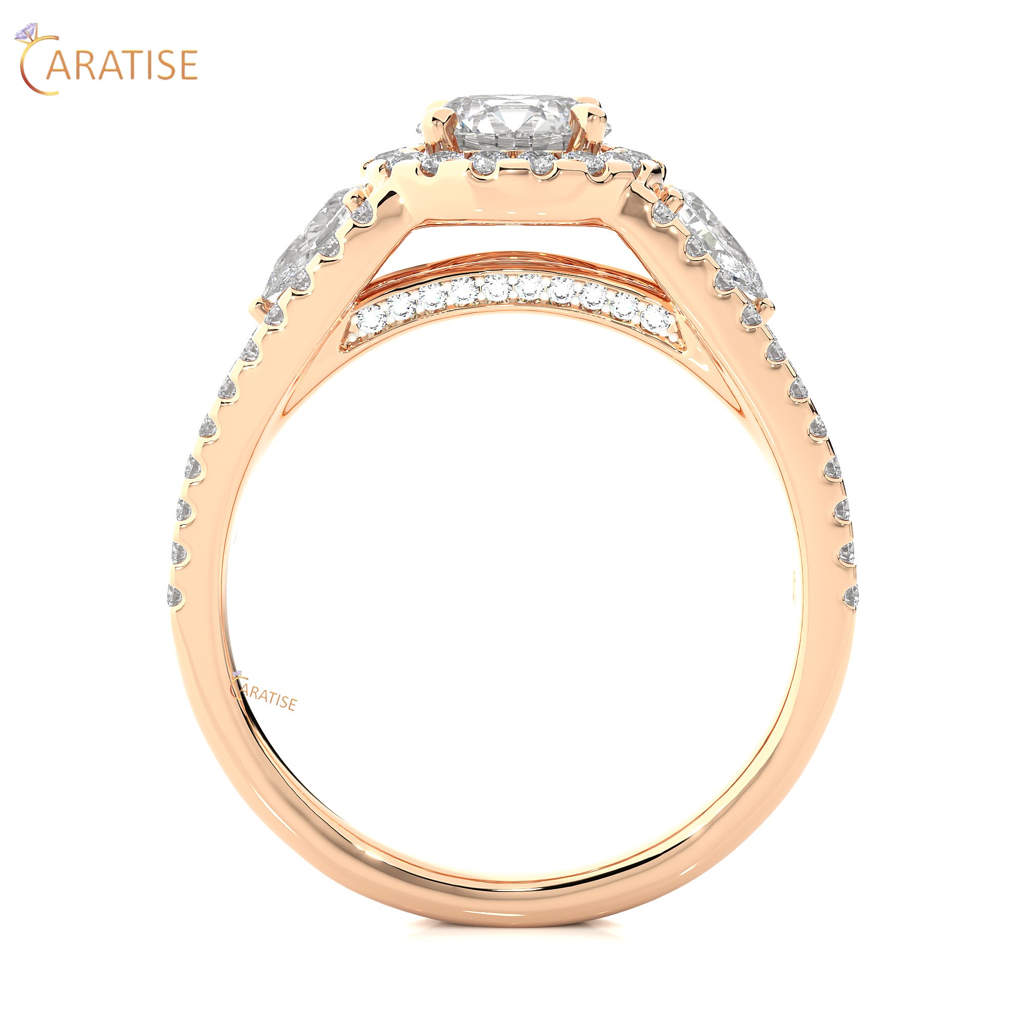 1.43 TDW Round & Pear Cut Halo Moissanite Diamond Ring 925 Silver