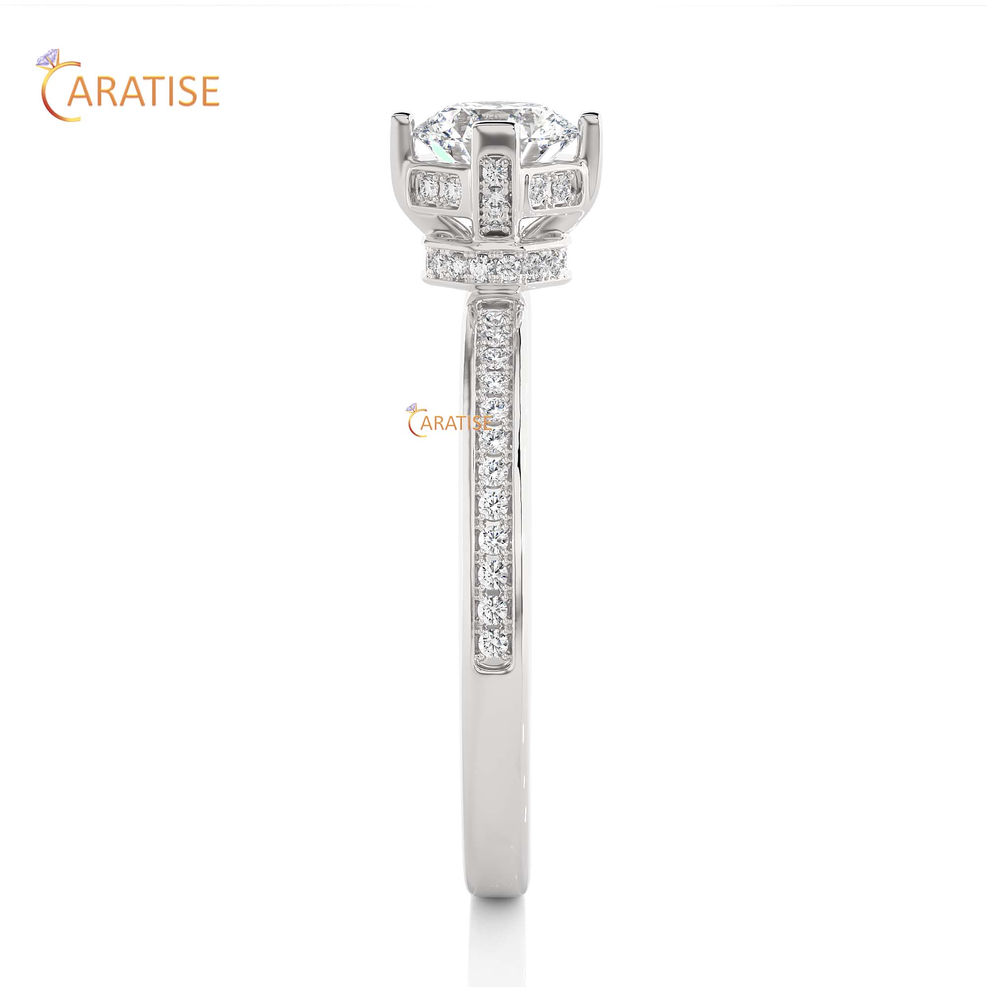 0.78 TDW Round Cut Engagement Moissanite Diamond Ring 925 Silver