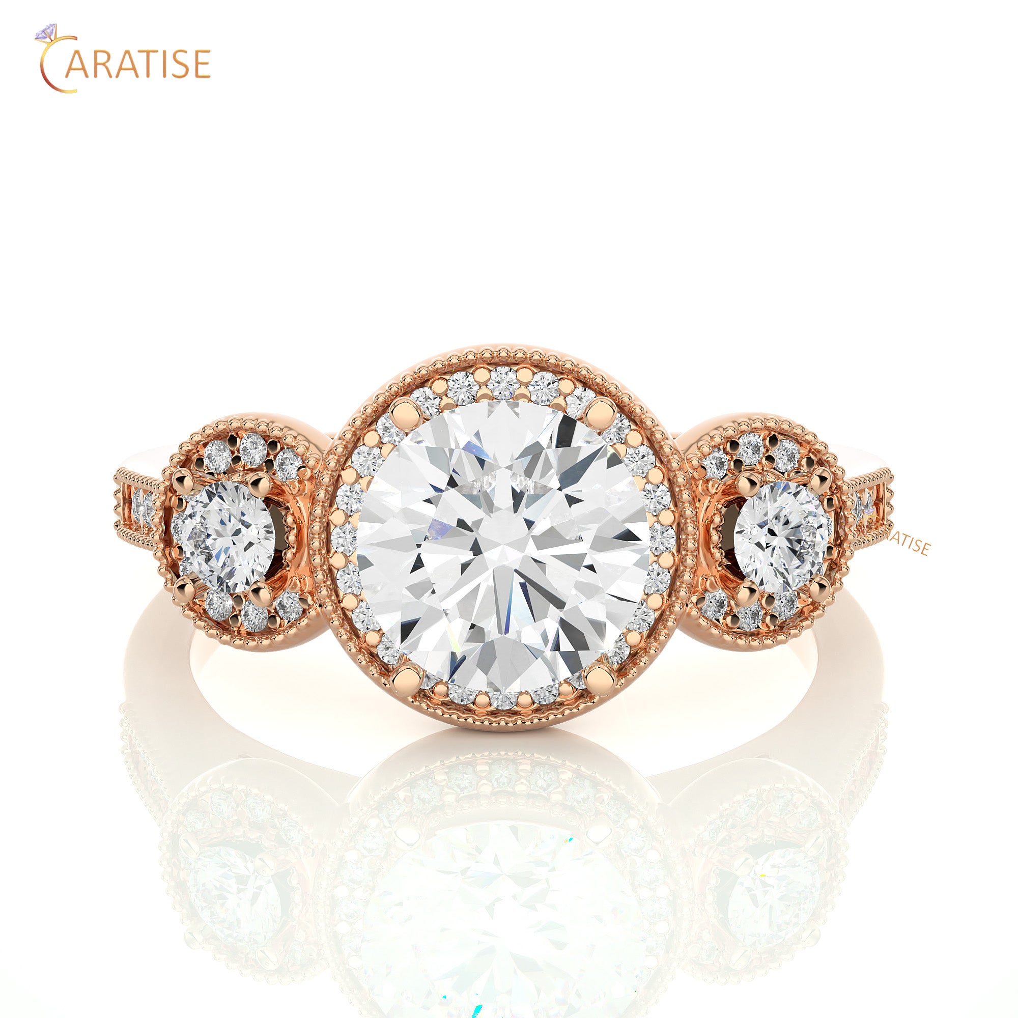 1.43 TDW Round Cut Engagement Moissanite Diamond Ring 925 Silver