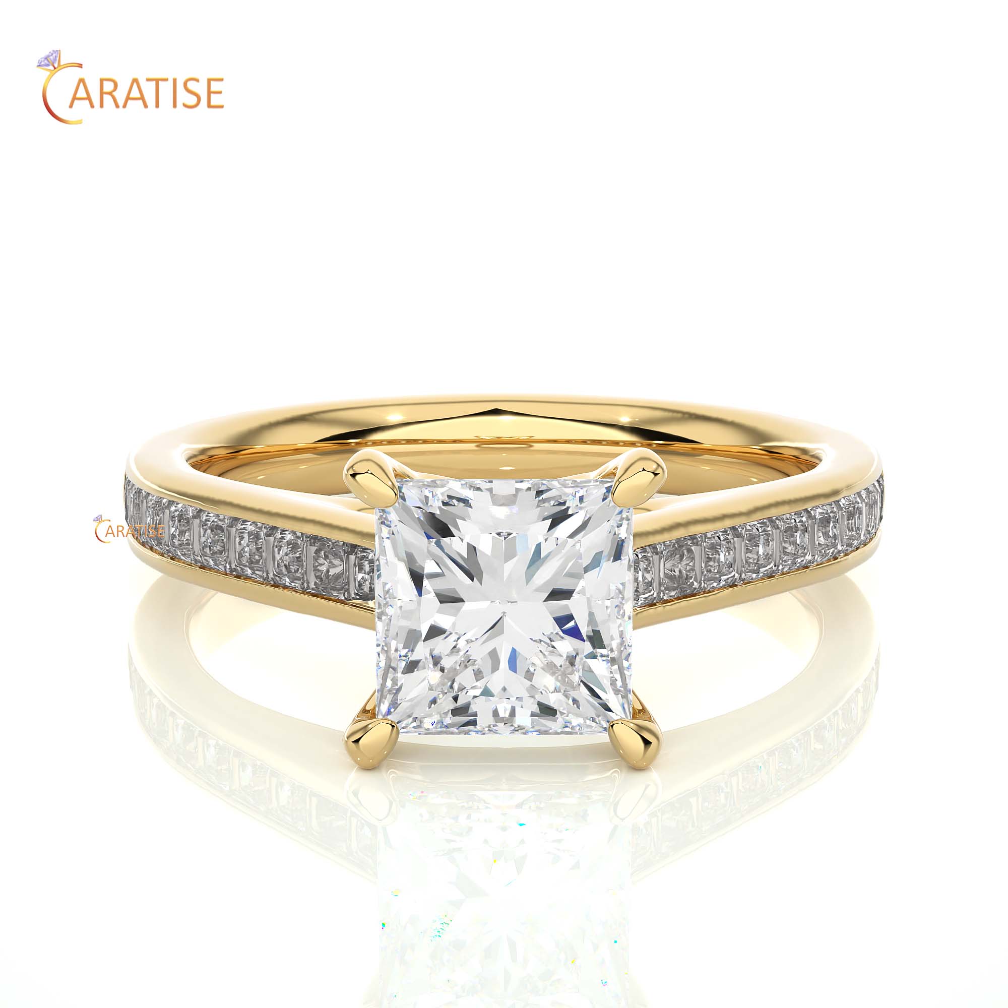 1.95 TDW Princess Cut Engagement Moissanite Diamond Ring 925 Silver