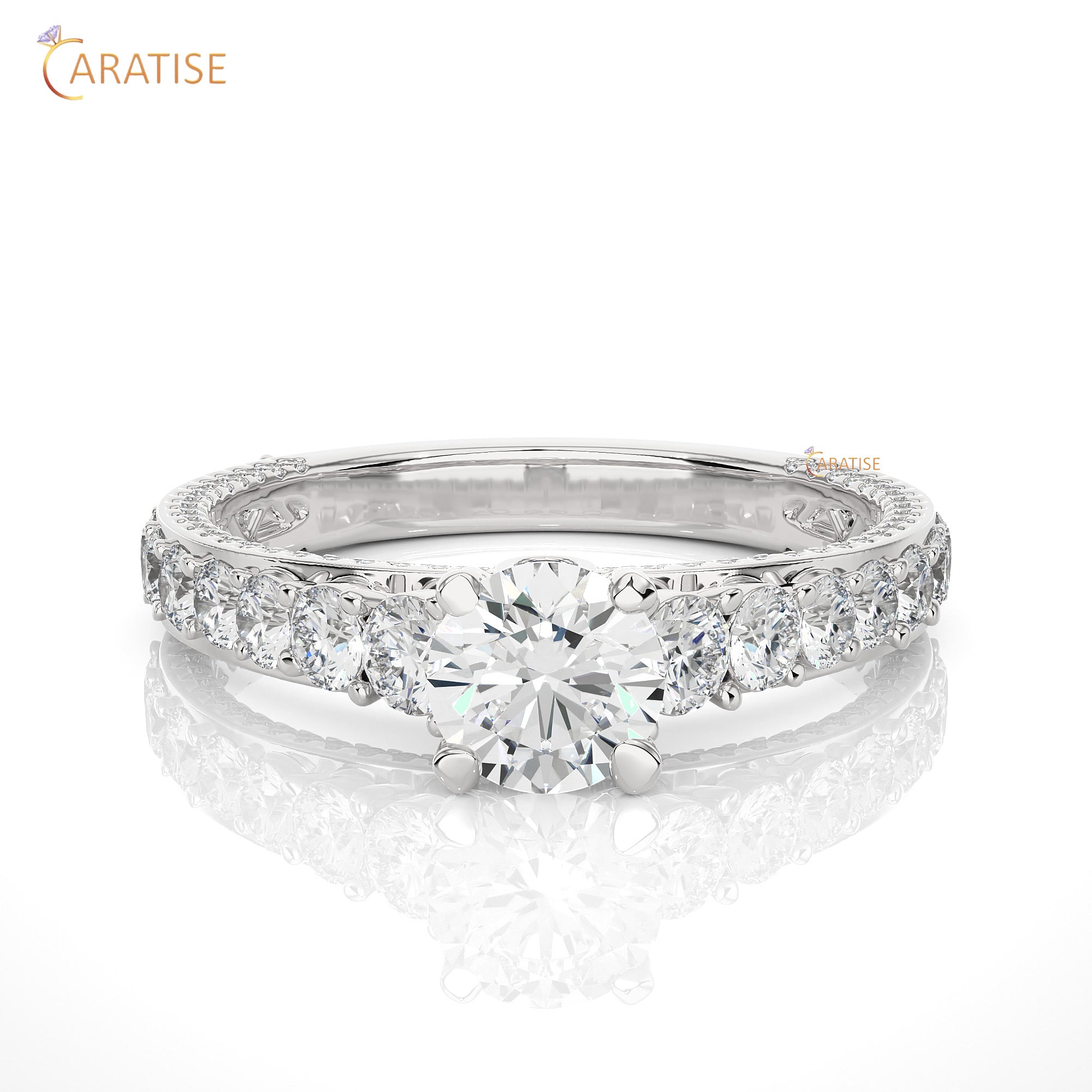 1.79 TDW Round Cut Moissanite Diamond Engagement Ring 925 Silver