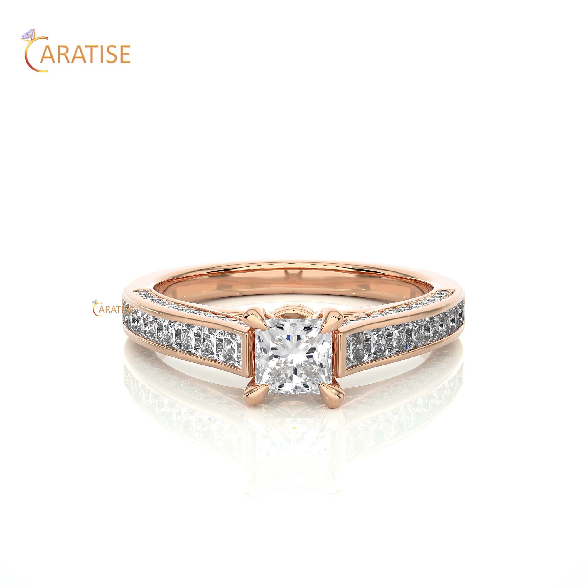 1.28 TDW Princess & Round Cut Engagement Moissanite Diamond Ring 925 Silver