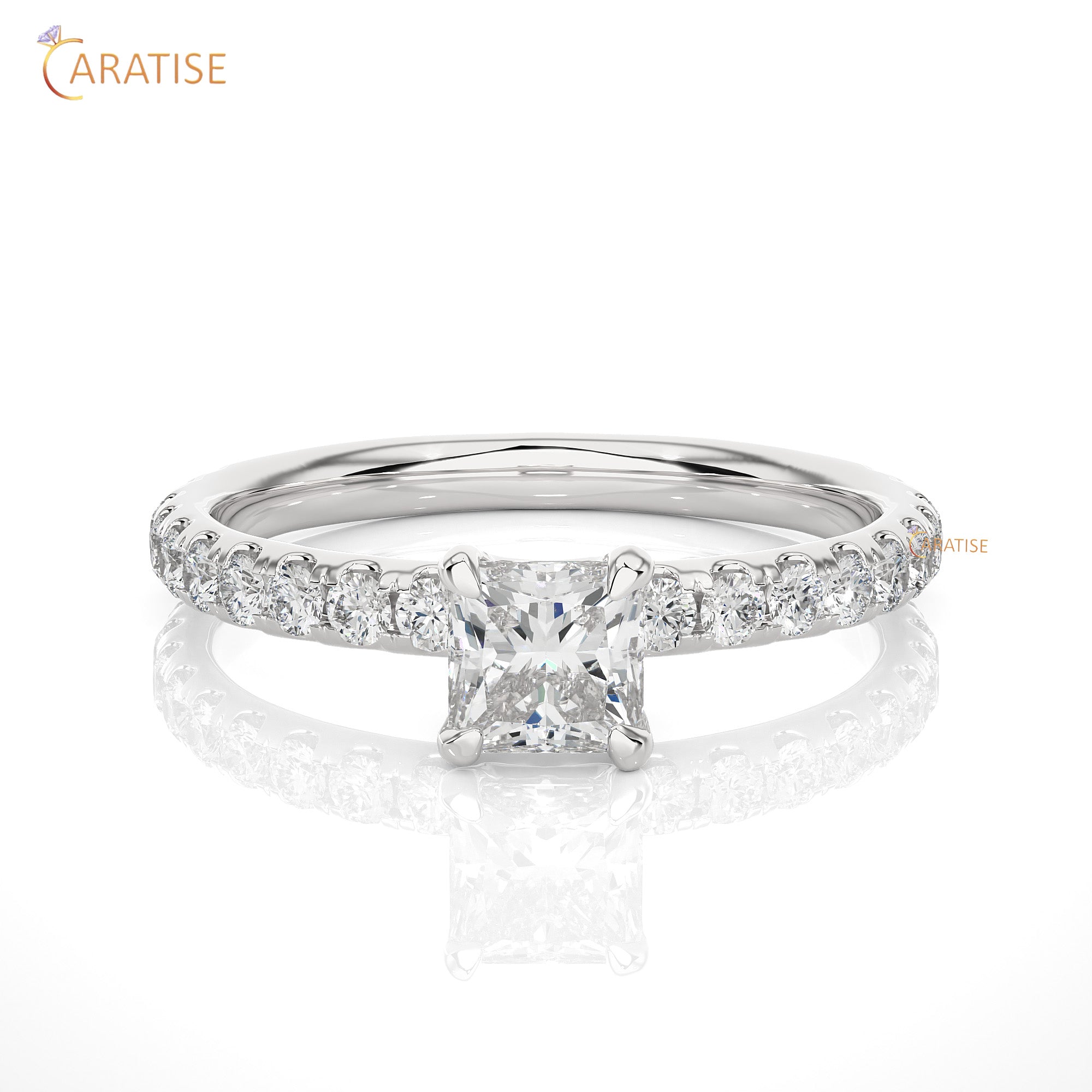 1.01 TDW Round & Princess Cut Engagement Moissanite Diamond Ring 925 Silver