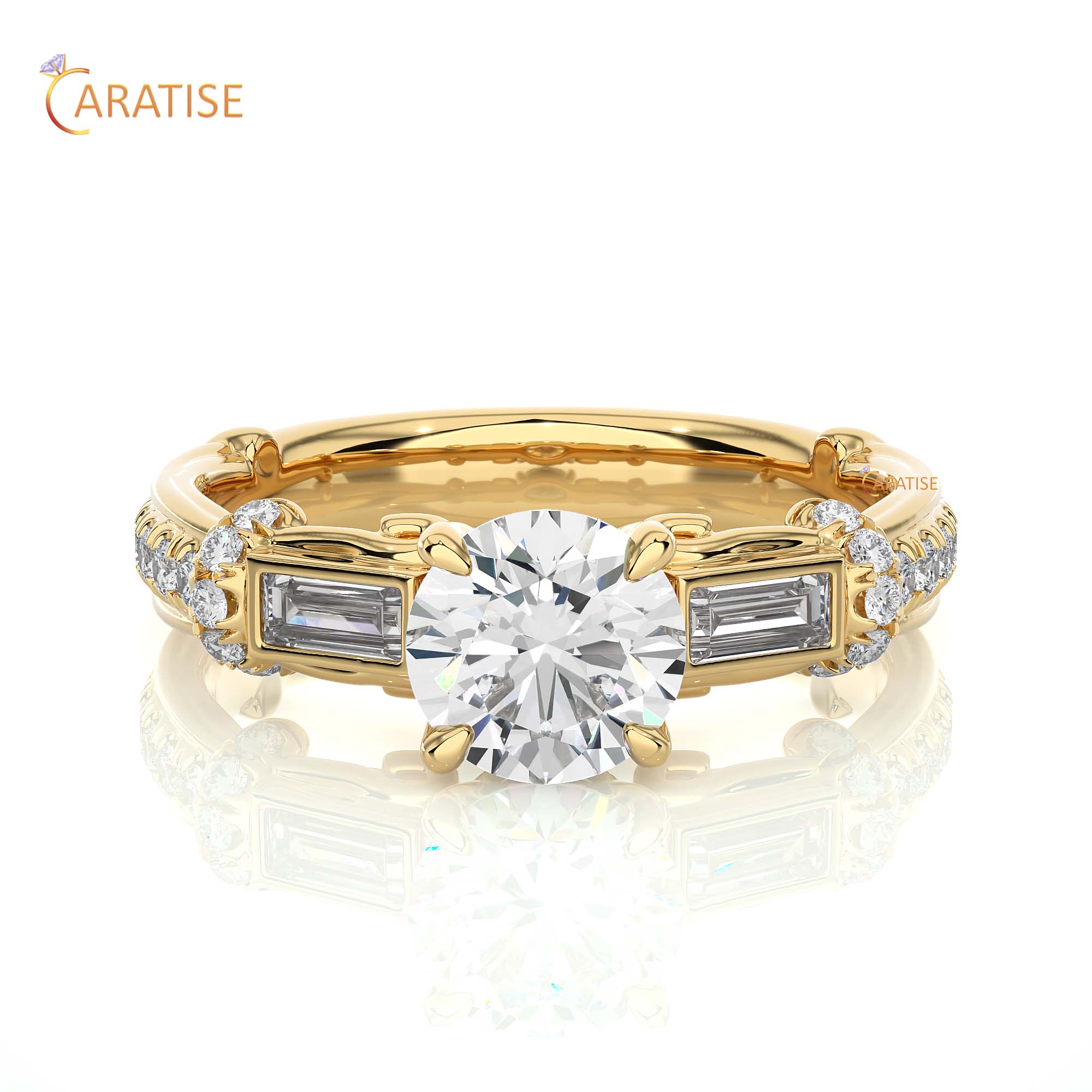 1.50 TDW Round & Baguette Cut Engagement Moissanite Diamond Ring 925 Silver