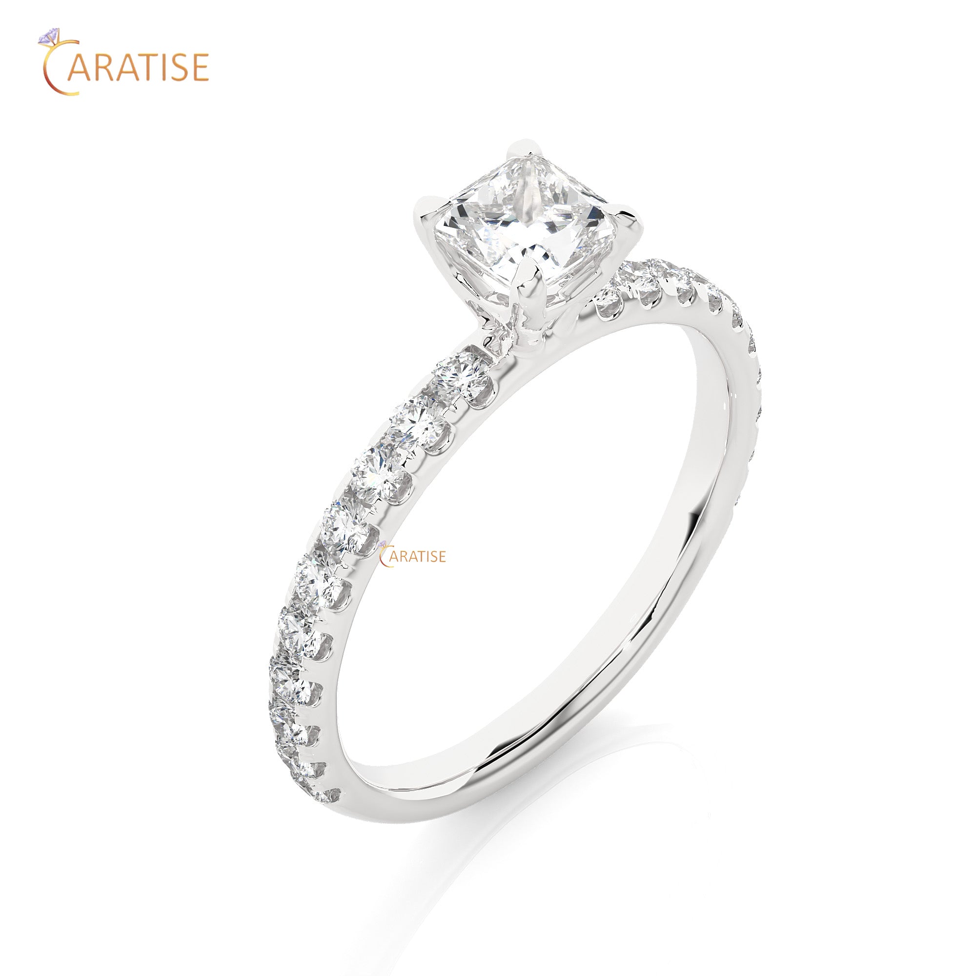 1.01 TDW Round & Princess Cut Engagement Moissanite Diamond Ring 925 Silver