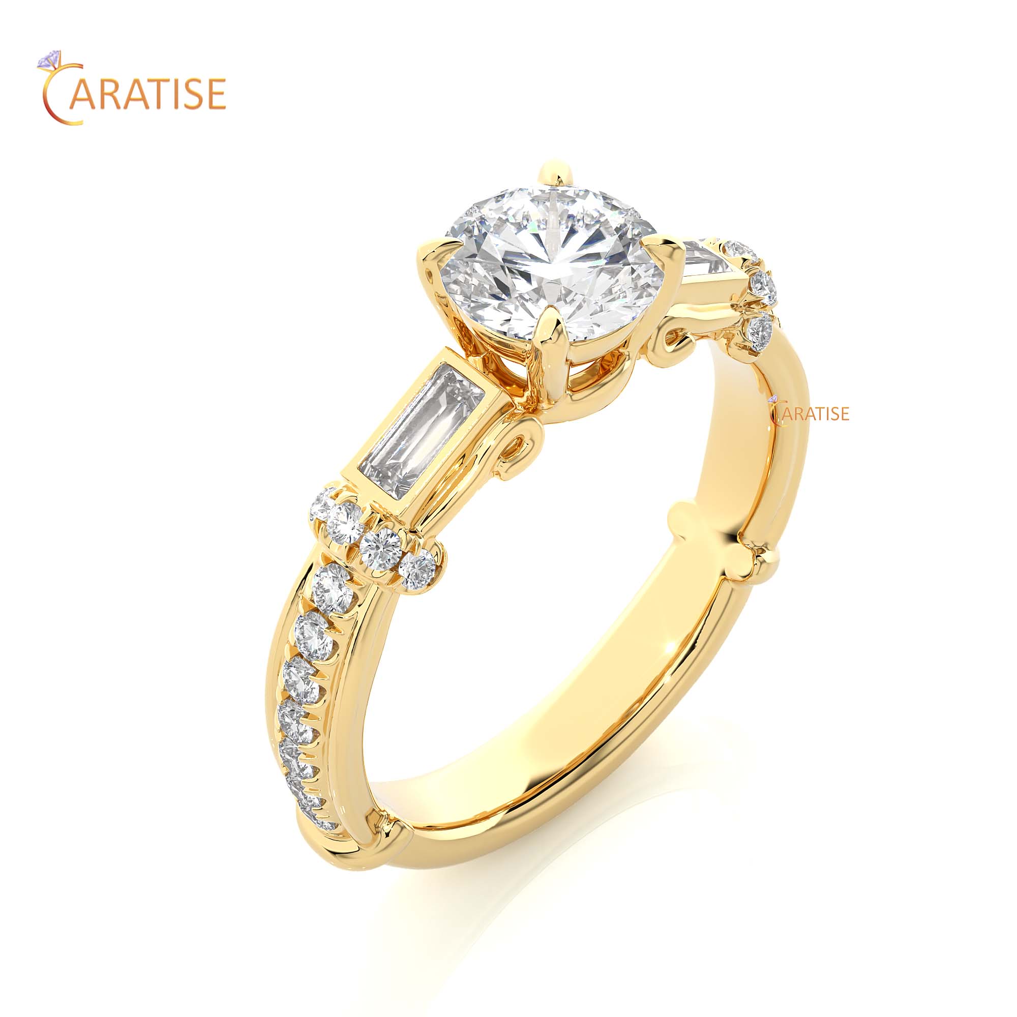 1.50 TDW Round & Baguette Cut Engagement Moissanite Diamond Ring 925 Silver