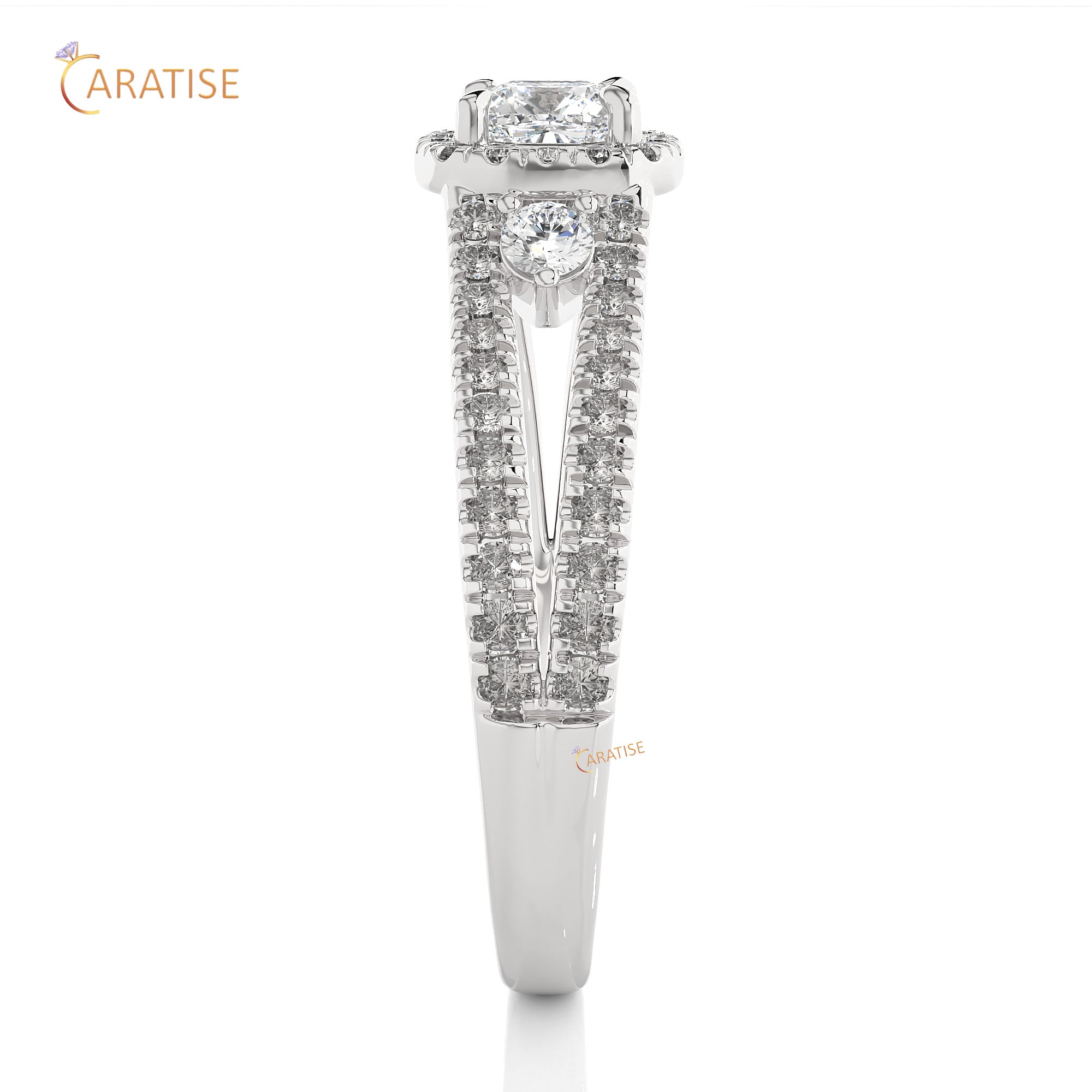 0.96 TDW Round & Cushion Cut Moissanite Diamond Halo Ring 925 Silver