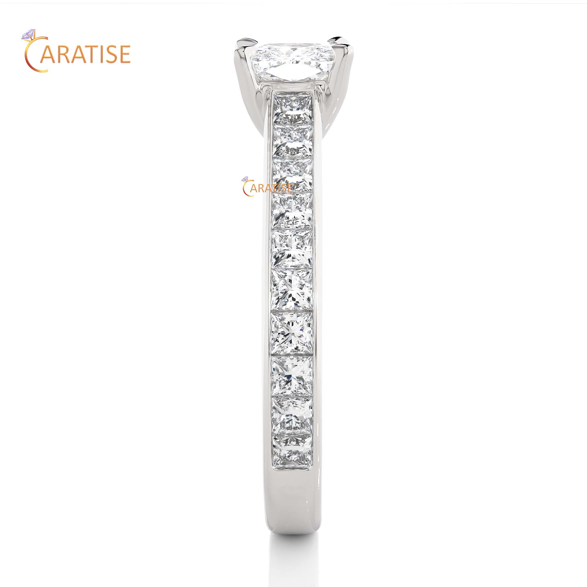 2.12 TDW Princess & Cushion Cut Engagement Moissanite Diamond Ring 925 Silver