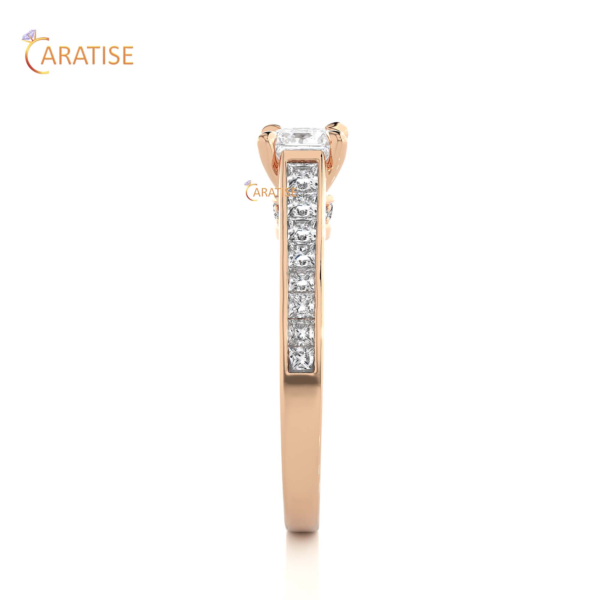 1.28 TDW Princess & Round Cut Engagement Moissanite Diamond Ring 925 Silver