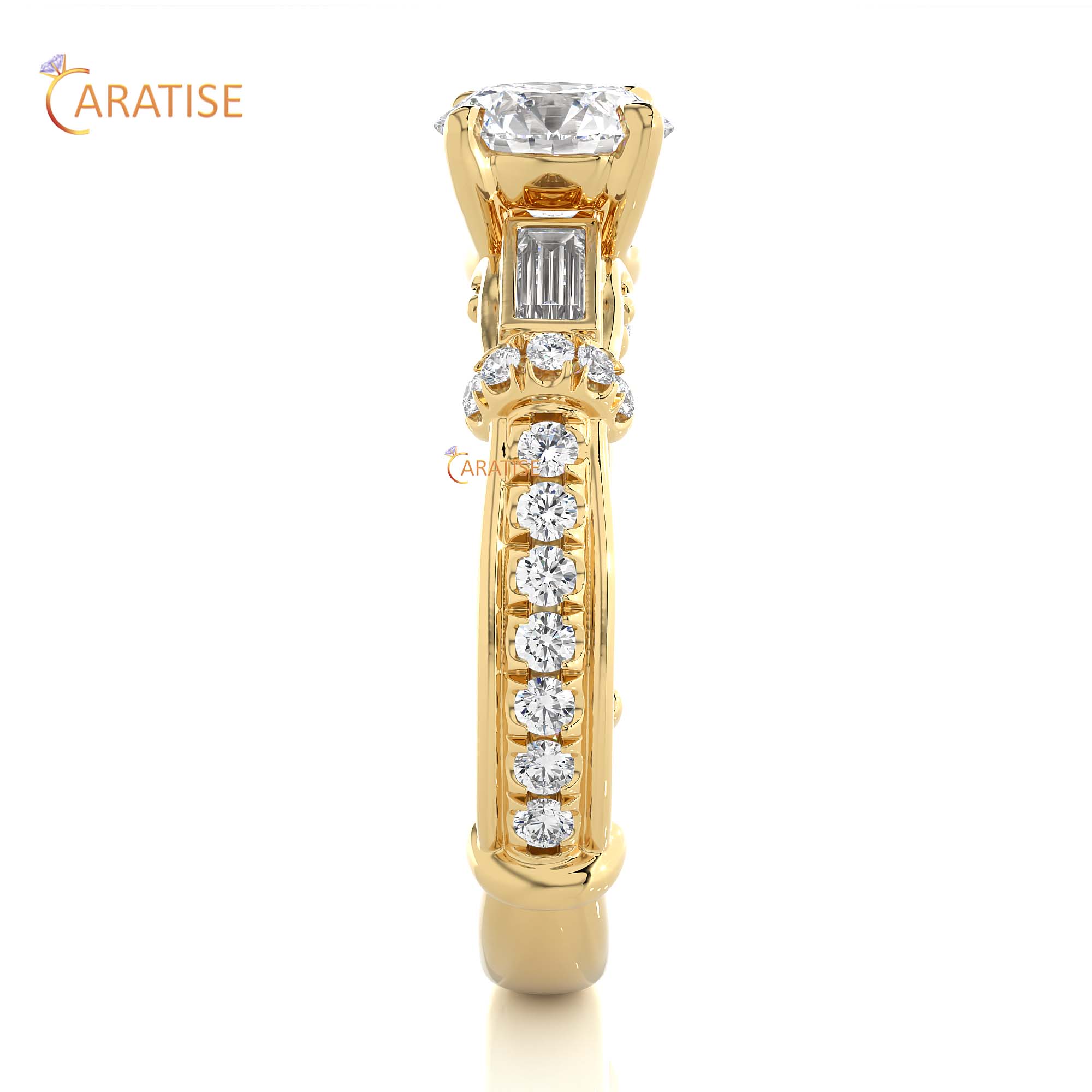 1.50 TDW Round & Baguette Cut Engagement Moissanite Diamond Ring 925 Silver