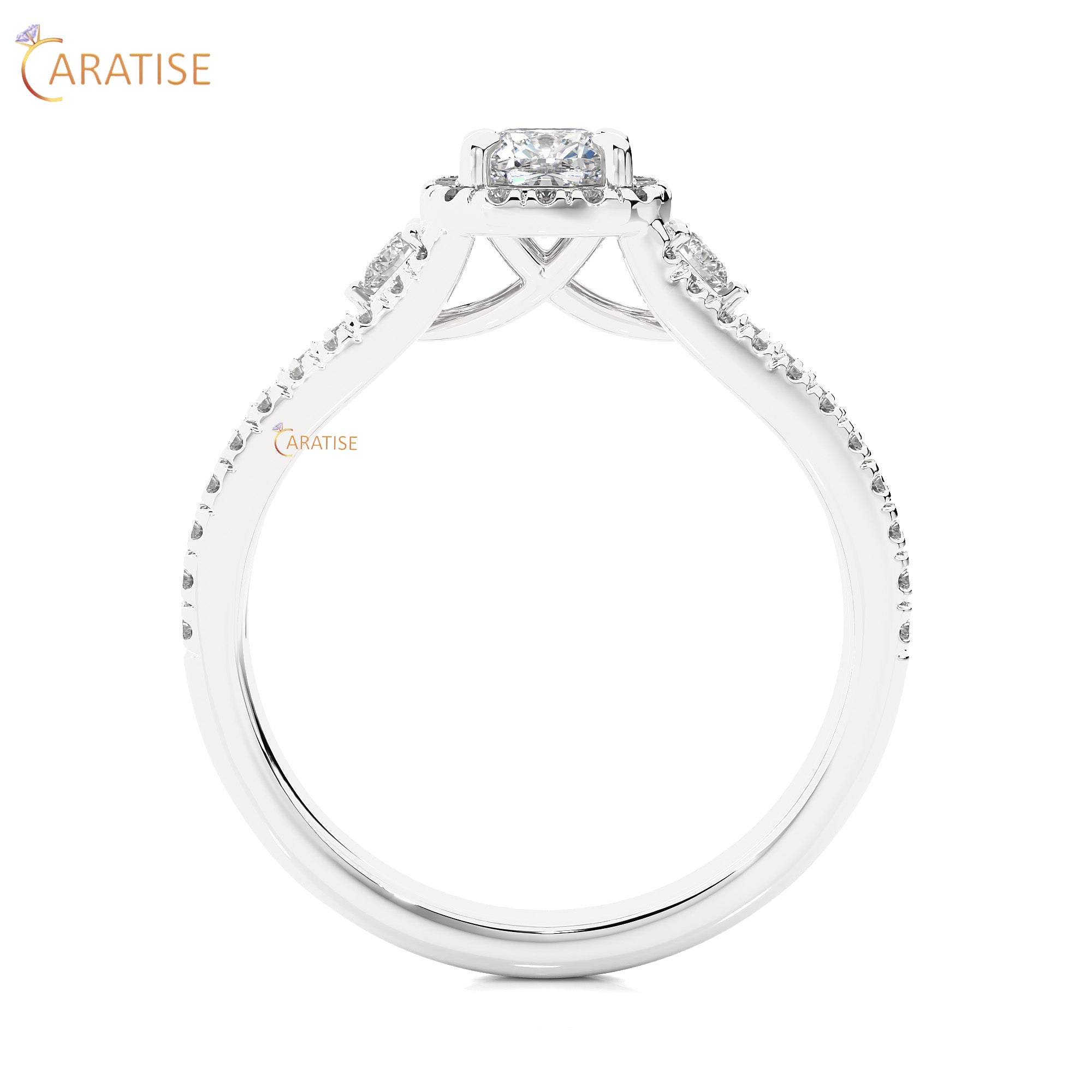 0.96 TDW Round & Cushion Cut Moissanite Diamond Halo Ring 925 Silver